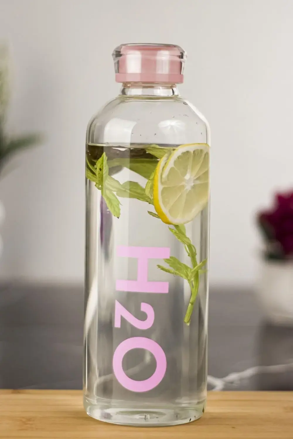 H2o Borosilikat Cam Matara Vakum Kapaklı Su Şişesi Suluk Pembe 10