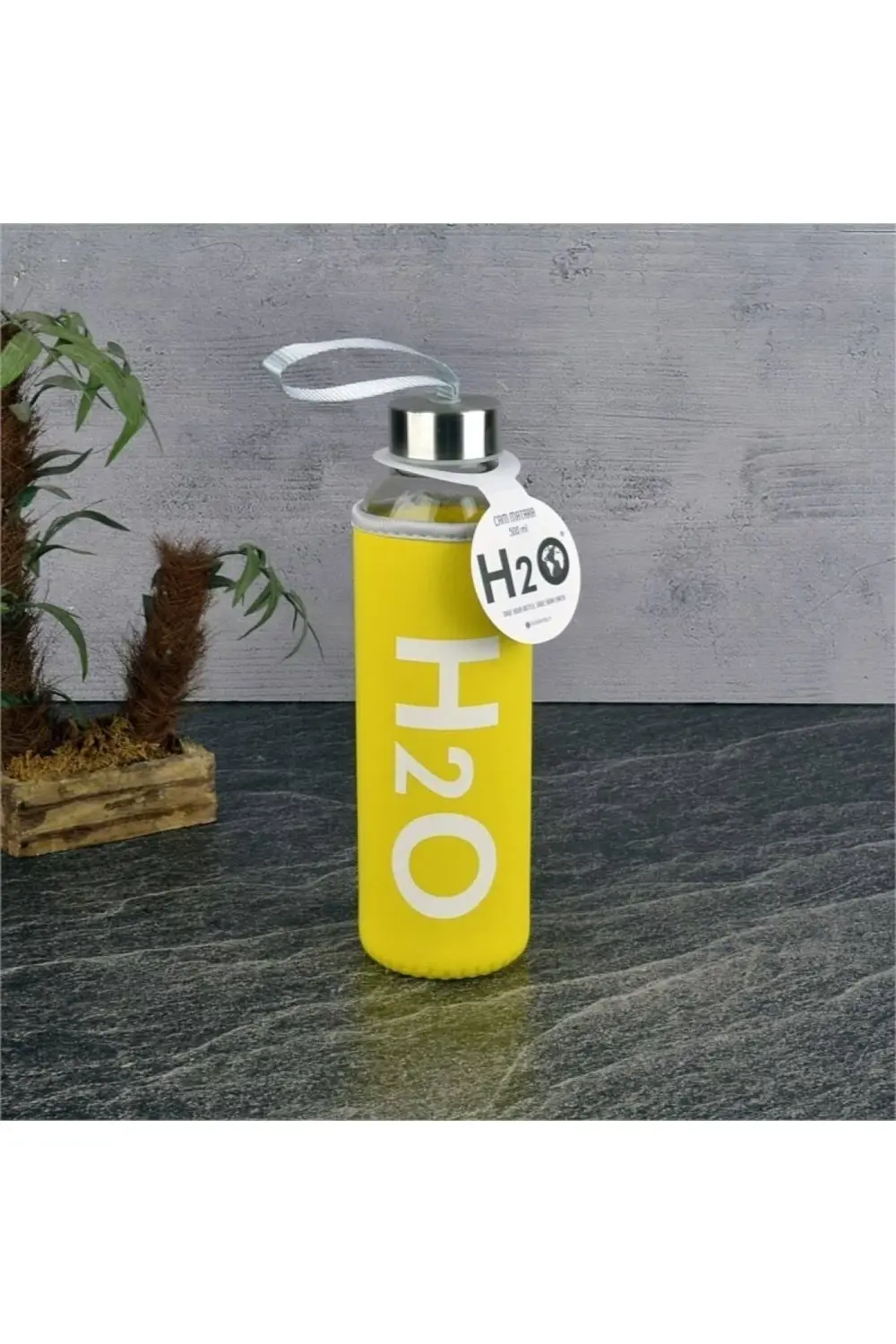 H2o Kılıflı Cam Matara metal kapak 500 ml * Sarı