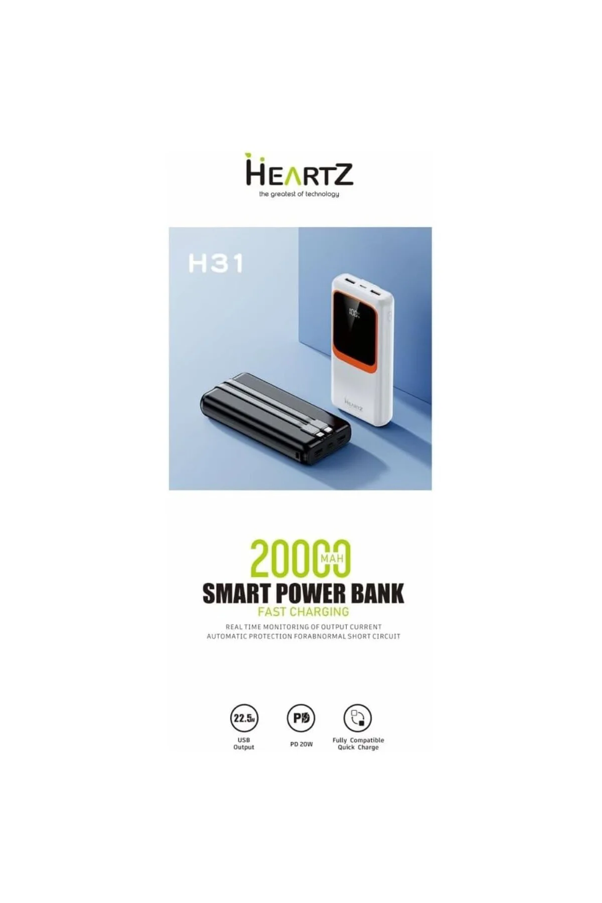 H31 20000 MH PD 20W ve USB 22.5W FAST HIZLI ŞARJ DAHİLİ TYPE C VE