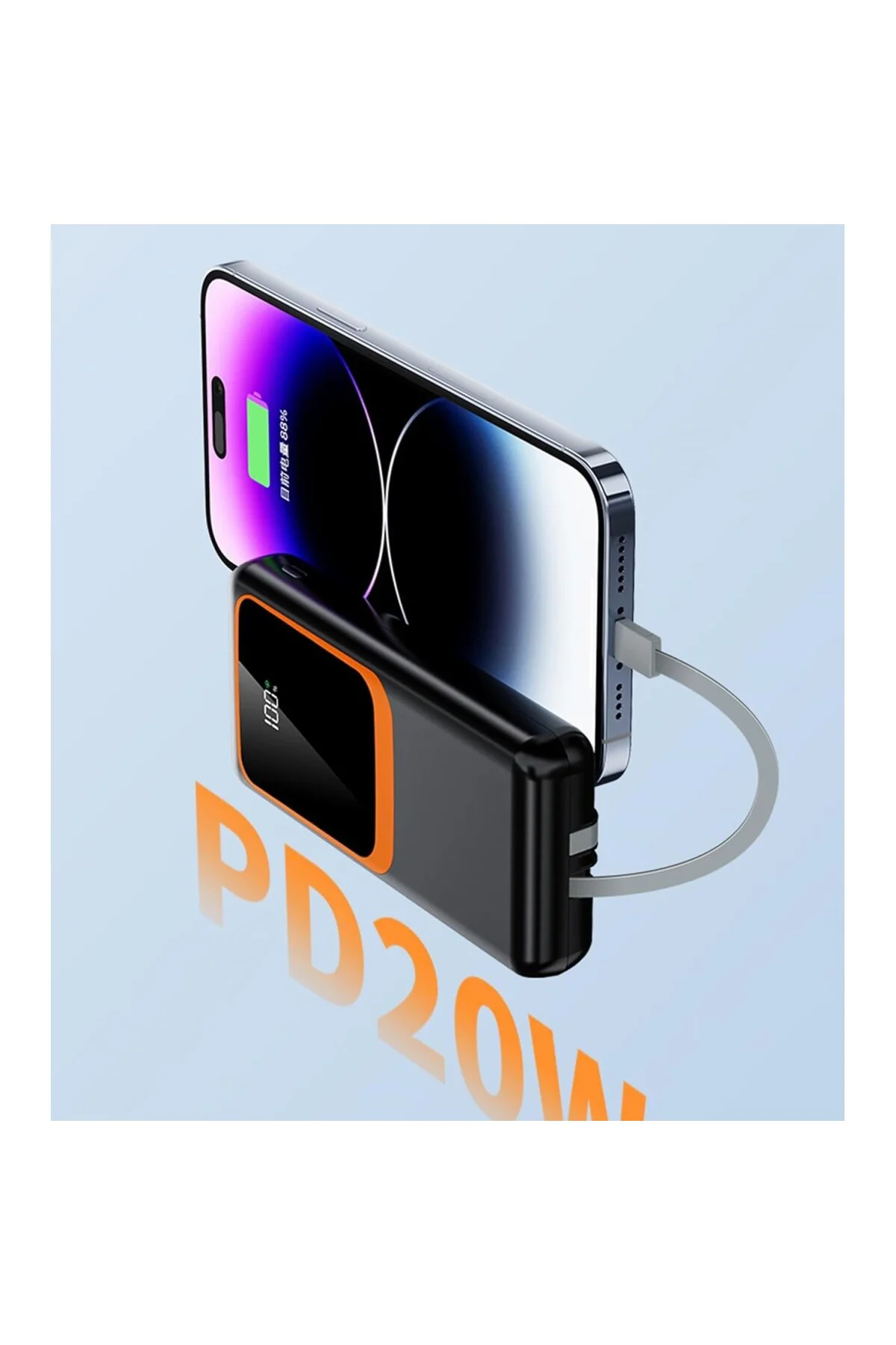 H31 Powerbank 20000 mAh – PD 20W + USB 22.5W Hızlı Şarj, Dahili T H31 Powerbank 20000 mAh – PD 20W + USB 22.5W Hızlı Şarj, Dahili T