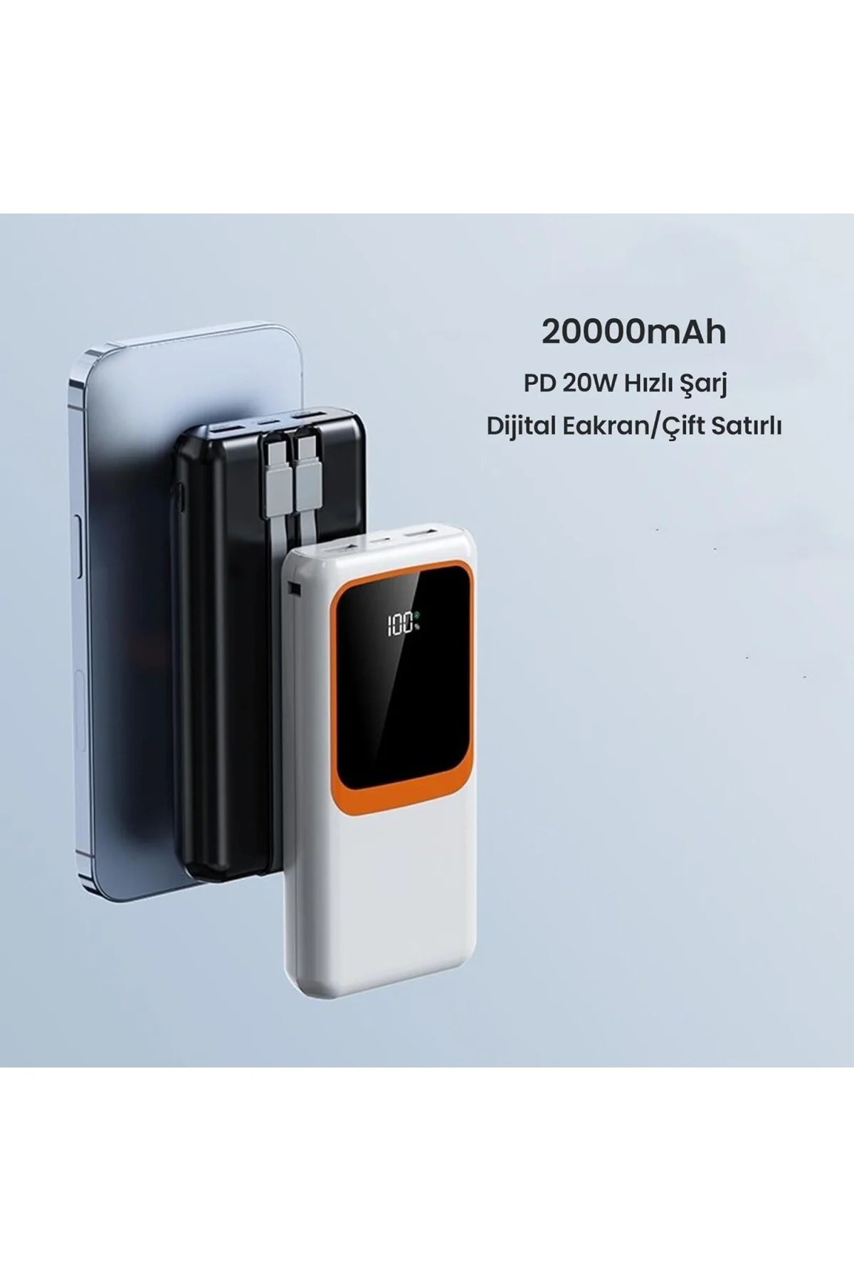 H31 Powerbank 20000 mAh – PD 20W + USB 22.5W Hızlı Şarj, Dahili T H31 Powerbank 20000 mAh – PD 20W + USB 22.5W Hızlı Şarj, Dahili T