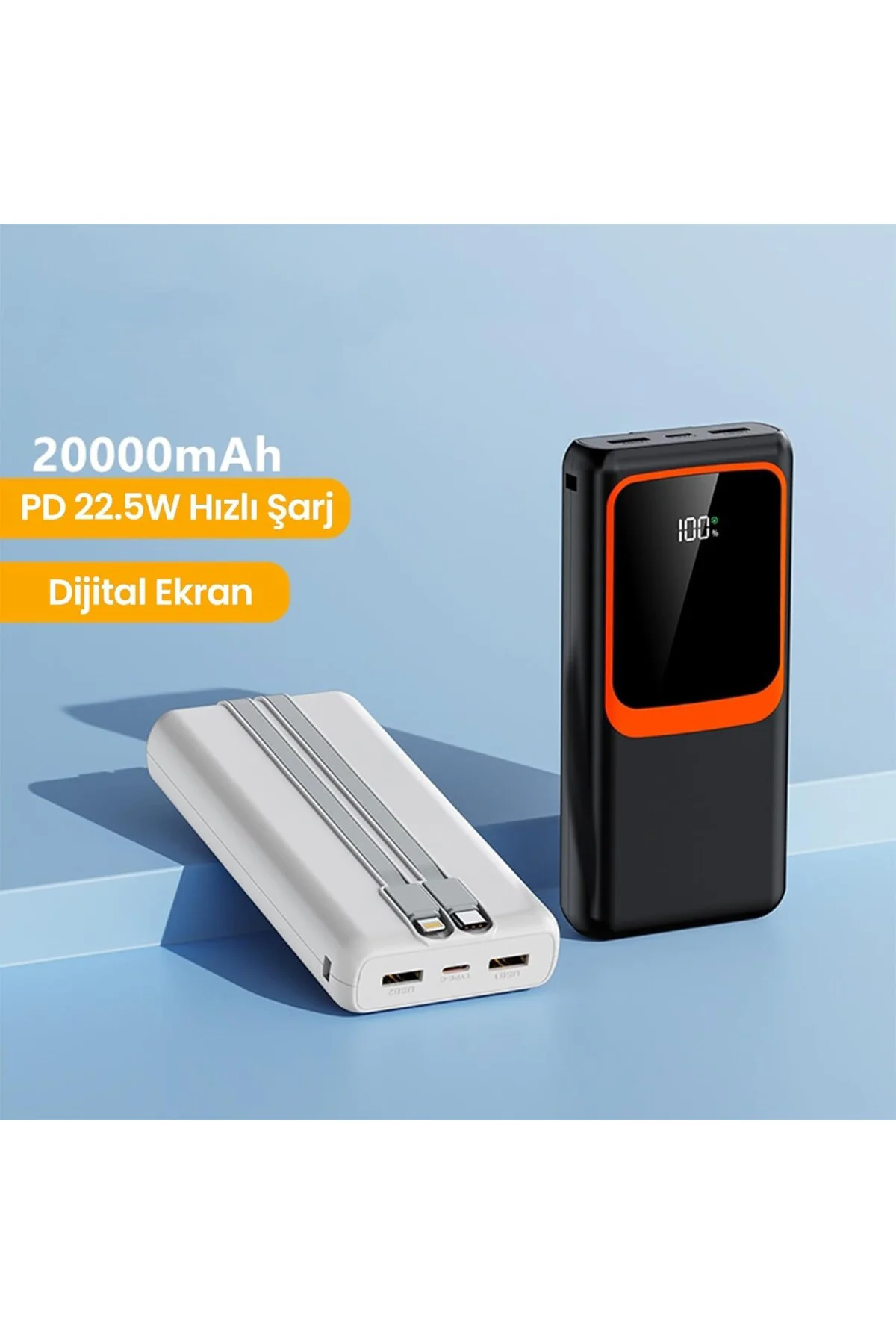H31 Powerbank 20000 mAh – PD 20W + USB 22.5W Hızlı Şarj, Dahili T H31 Powerbank 20000 mAh – PD 20W + USB 22.5W Hızlı Şarj, Dahili T