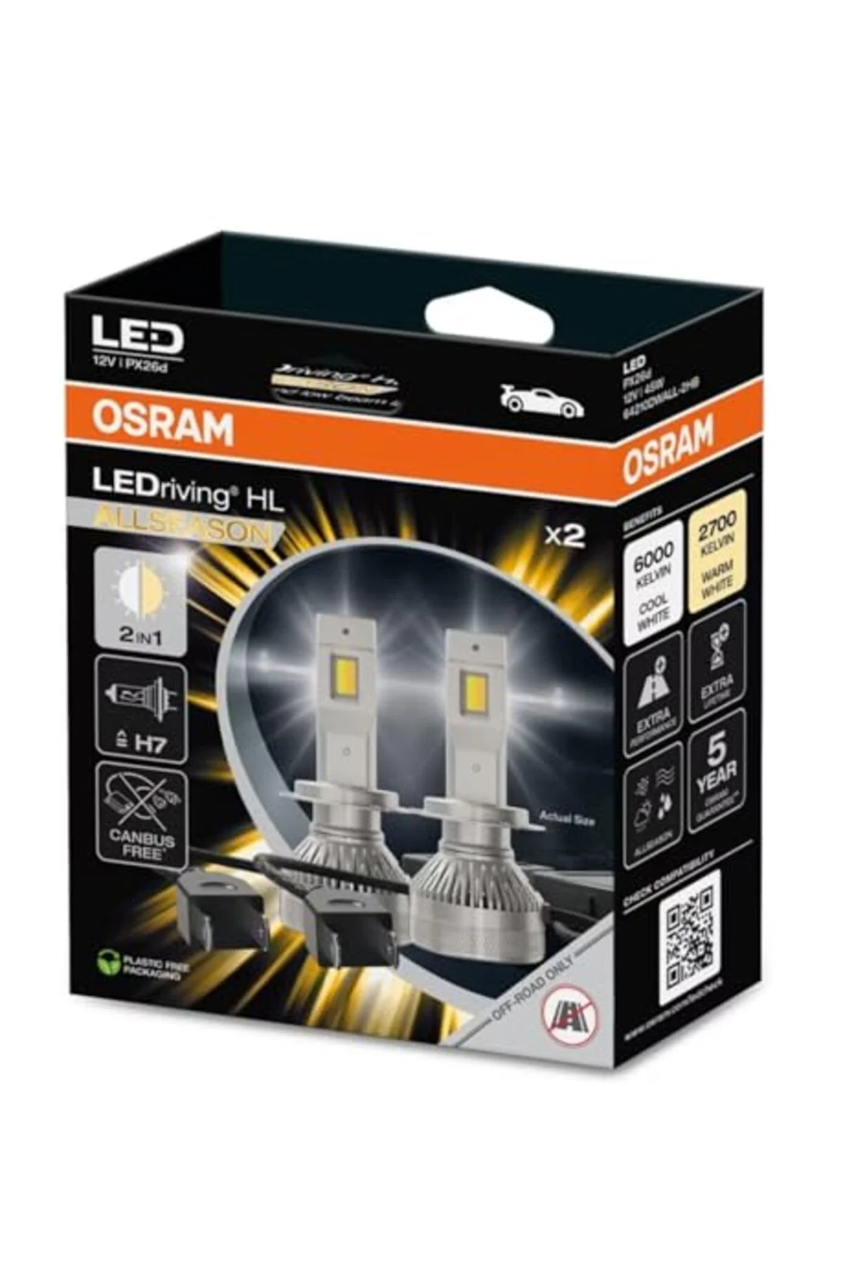 H7 AllSeason LED Far Ampulü, 2700-6000 Kelvin, 2'si 1 Arada, LEDr