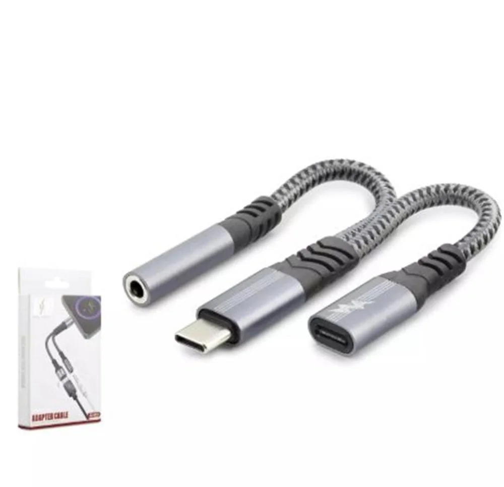 Hadron Gj-018 Type-C To 3.5Mm + Type-C F Kablo Car Şarj 100W Siya