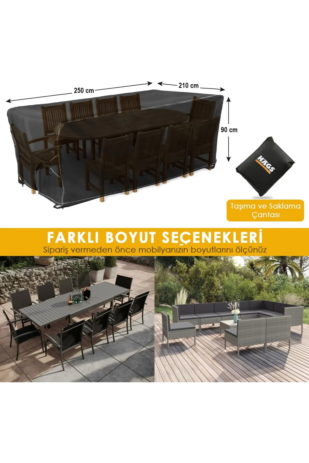 Haegs Bahçe Mobilyası Örtüsü, 250-210-90cm, Ağır Hizmet Oxford Kumaş, Su Geçirmez, Dış M Haegs Bahçe Mobilyası Örtüsü, 250-210-90cm, Ağır Hizmet Oxford Kumaş, Su Geçirmez, Dış M