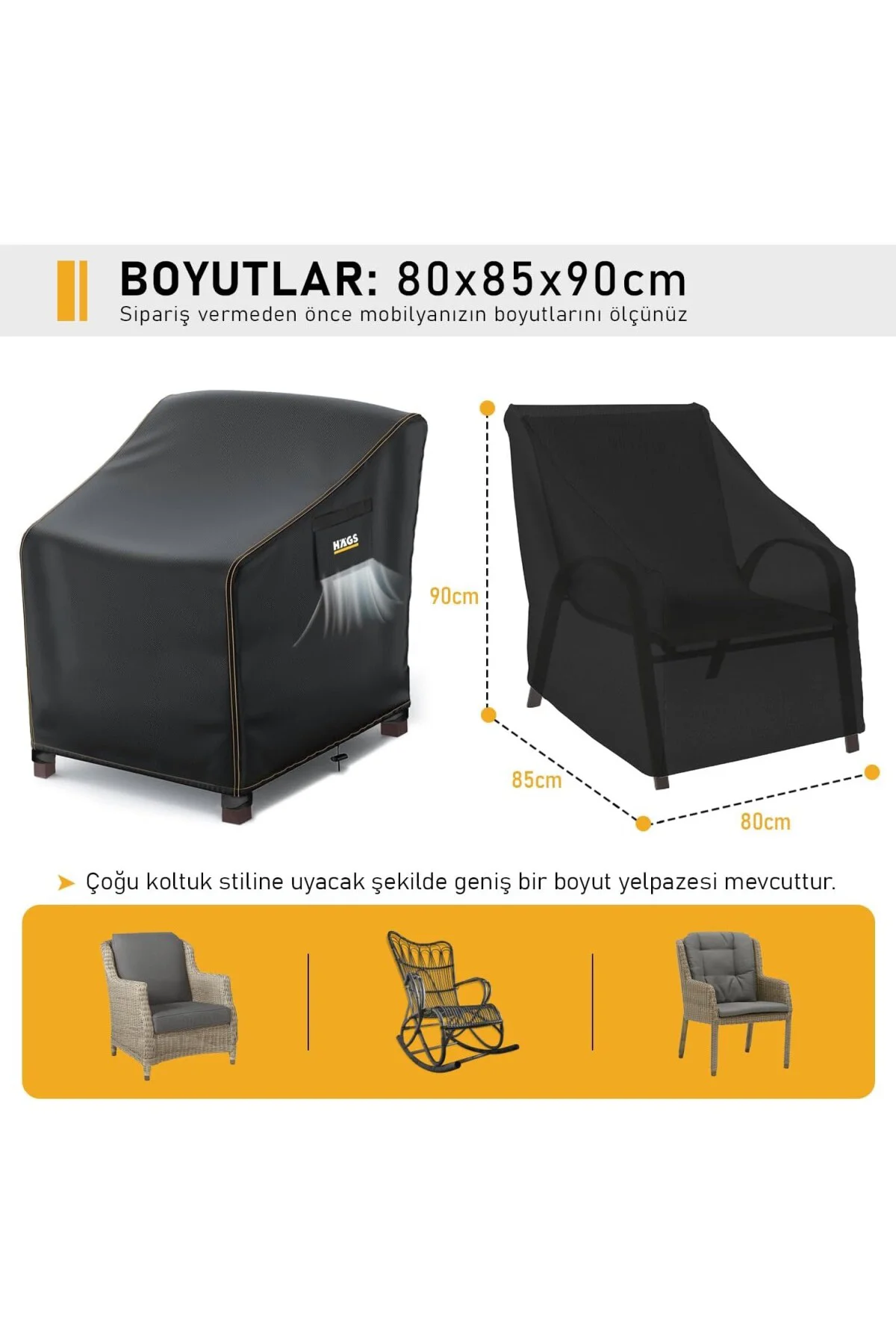 Haegs Tek Kişilik Bahçe Koltuk Örtüsü, Koruma Kılıfı, Su Geçirmez Açık Hava Bahçe Mobil