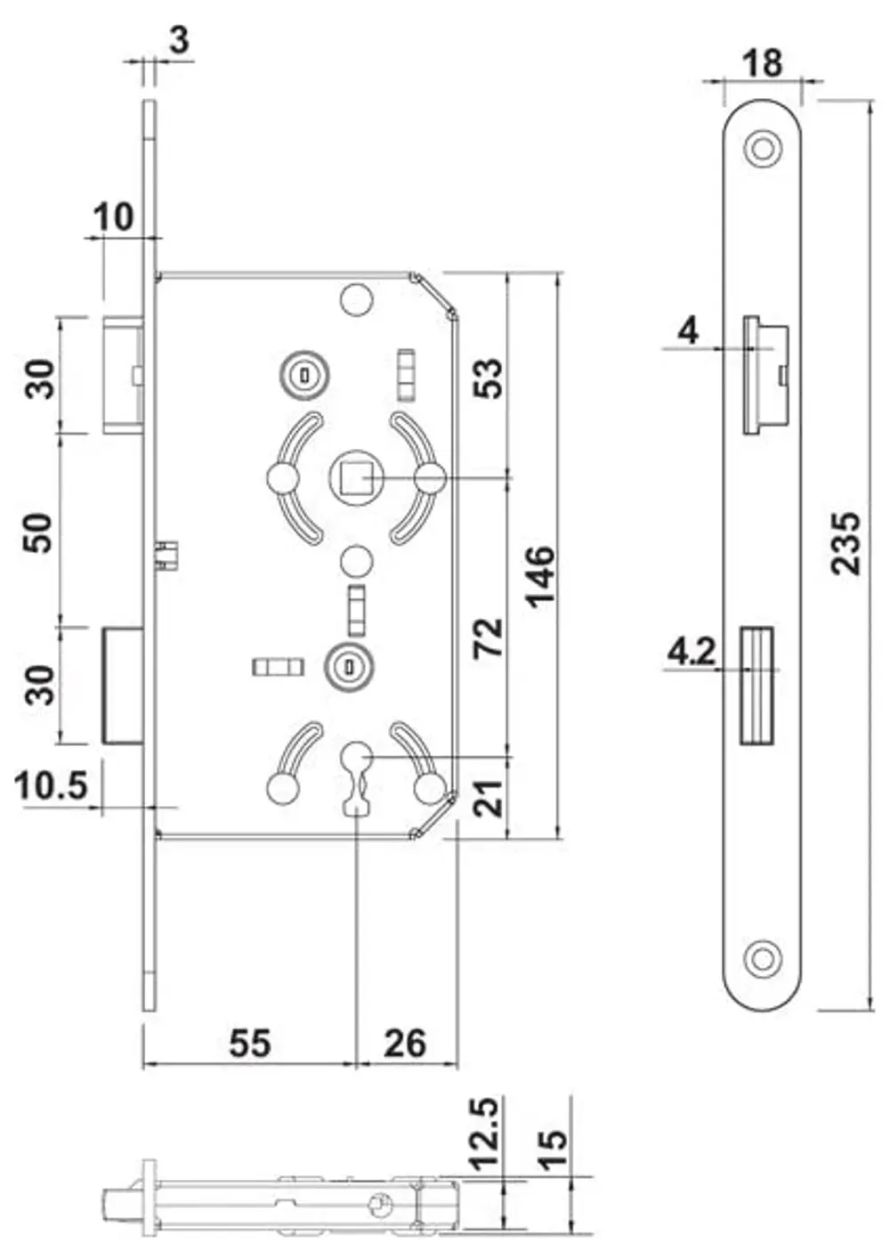 Hafele 55 mm Eksen Oval Oda Kilidi Sağ Dilli