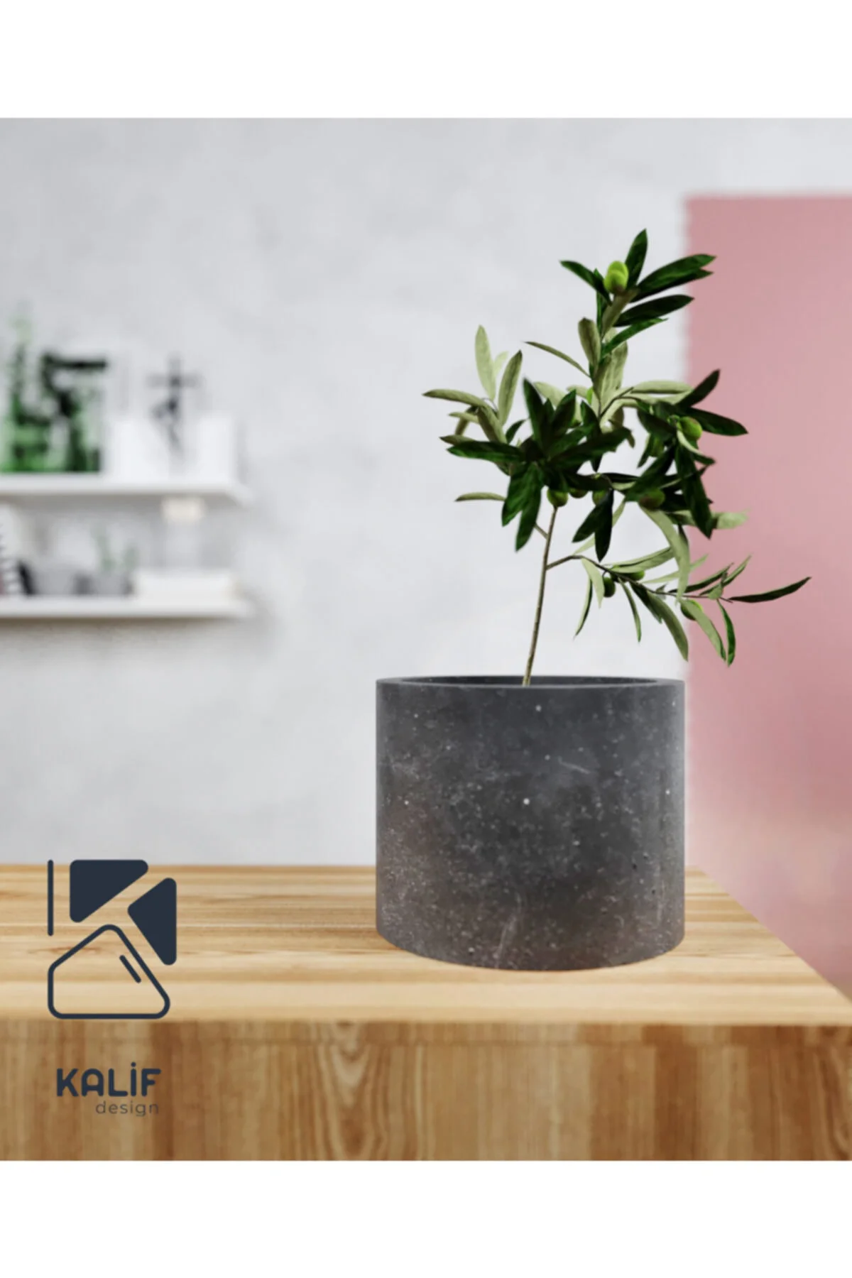 Hafif Beton Saksı (terrazo) Cylinder 35x25 Krem