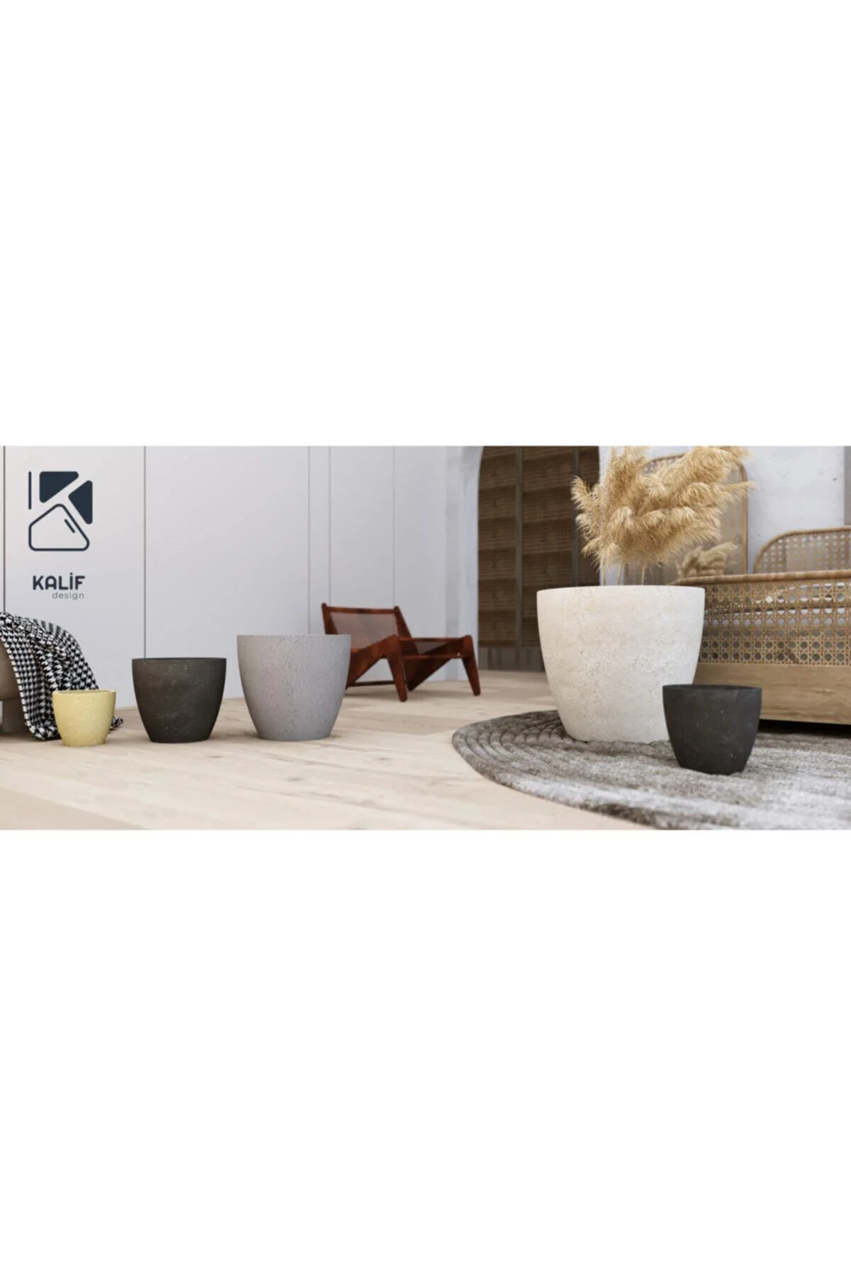 Hafif Beton Saksı (TERRAZO) Indra (L) 44x42 Gri