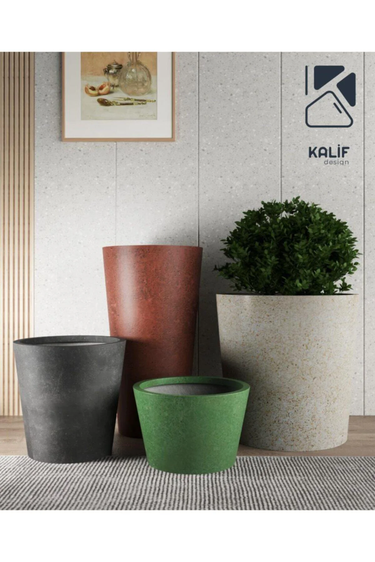 Hafif Beton Saksı (terrazo) Flora (xs) 42x30 Krem