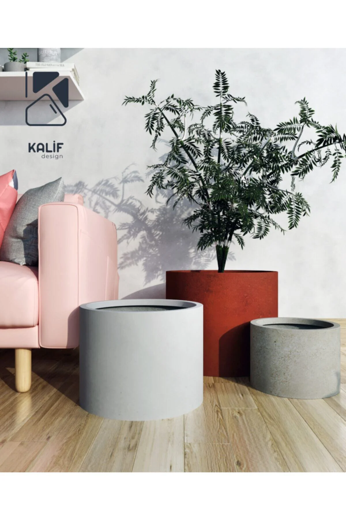 Hafif Beton Saksı (terrazo) Cylinder 25x20 Krem