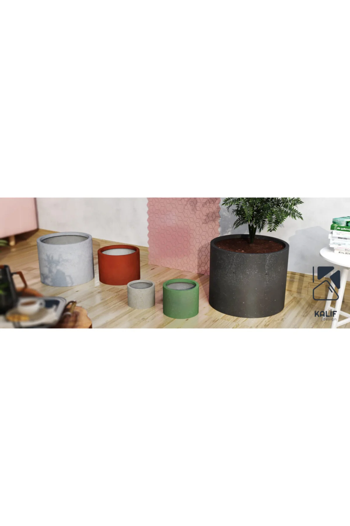 Hafif Beton Saksı (terrazo) Cylinder 35x25 Krem