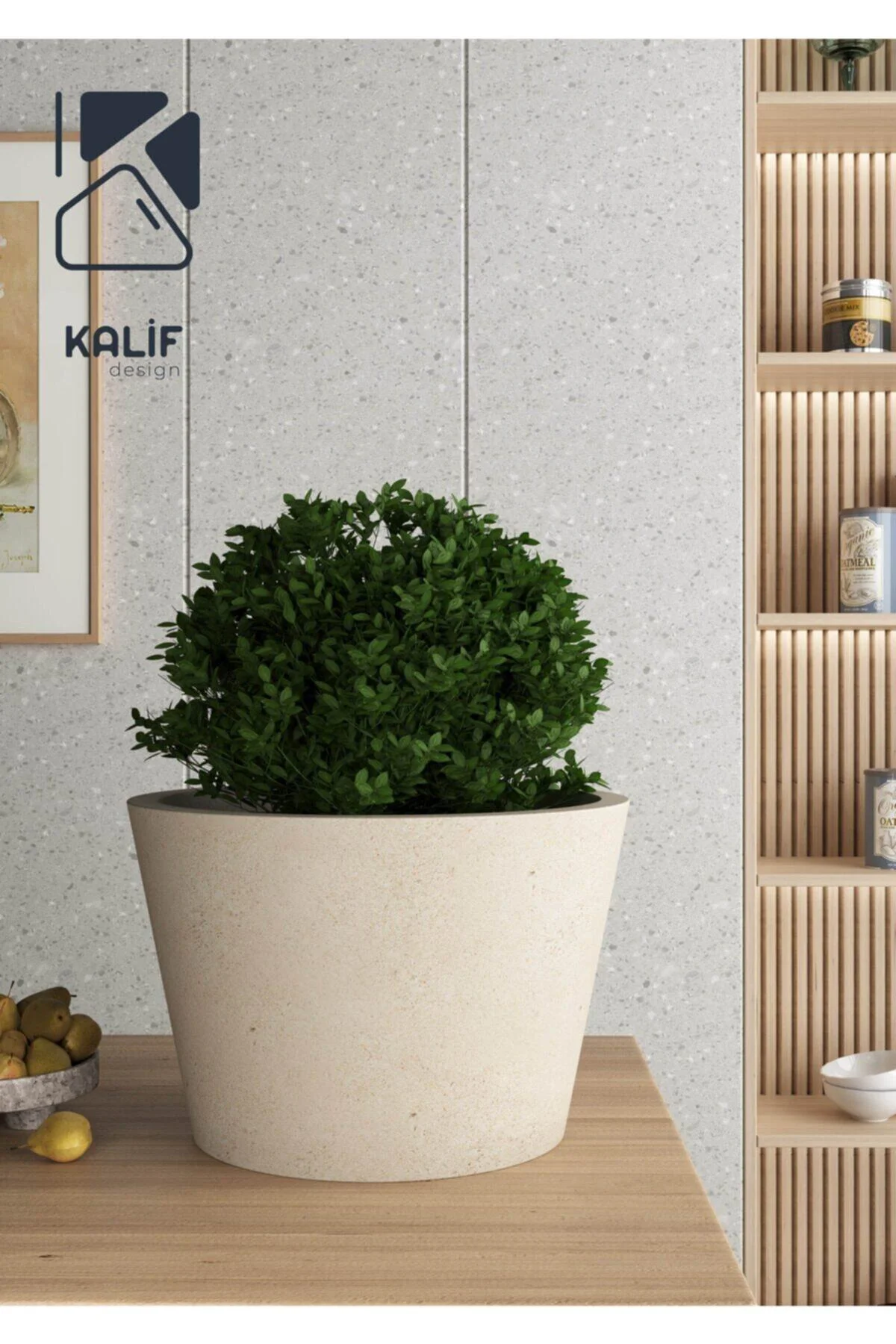 Hafif Beton Saksı (terrazo) Flora (xs) 42x30 Krem