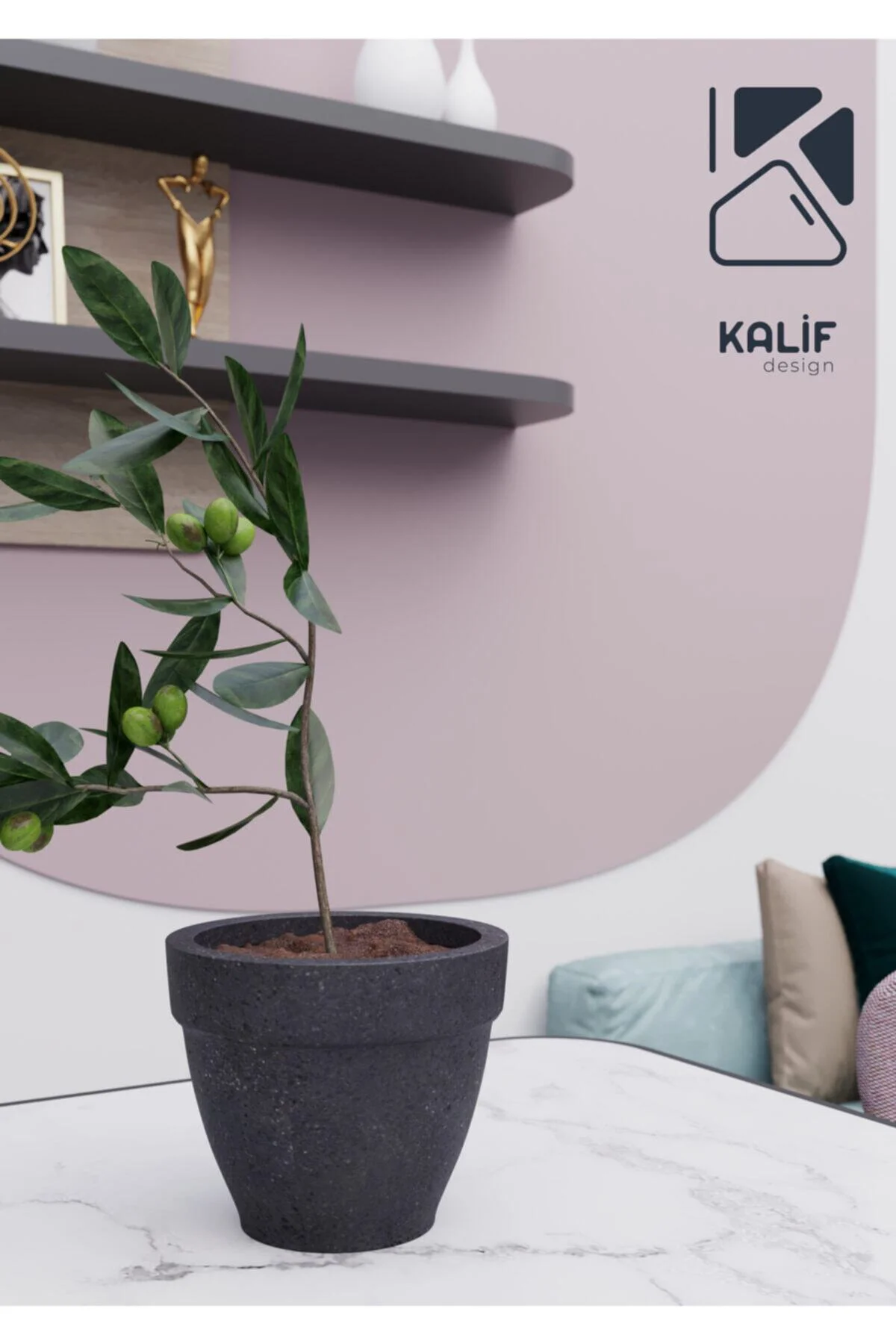 Hafif Beton Saksı (TERRAZO) Terra (L) 44x40 Krem