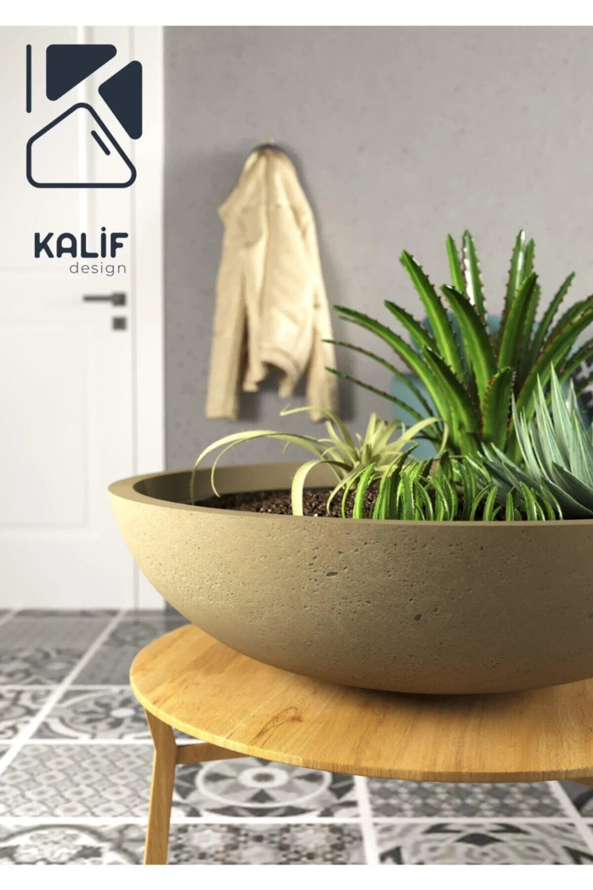 Hafif Beton Saksı (terrazo) Freya (m) 70x70x20 Gri