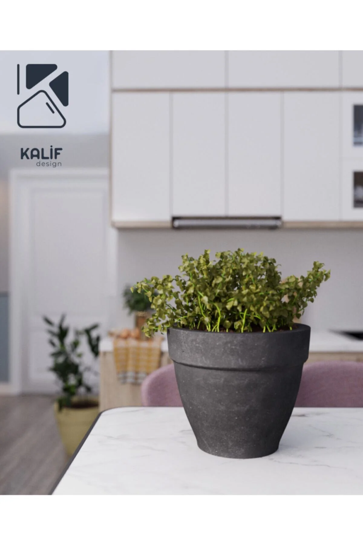 Hafif Beton Saksı (TERRAZO) Terra (L) 44x40 Krem