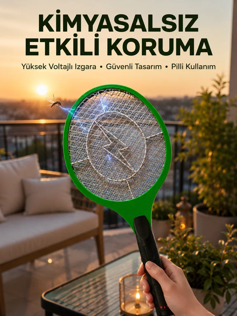 Hafif ve Ergonomik Elektronik Böcek Öldürücü – Güvenlik Koruması ile Pil Kontrollü