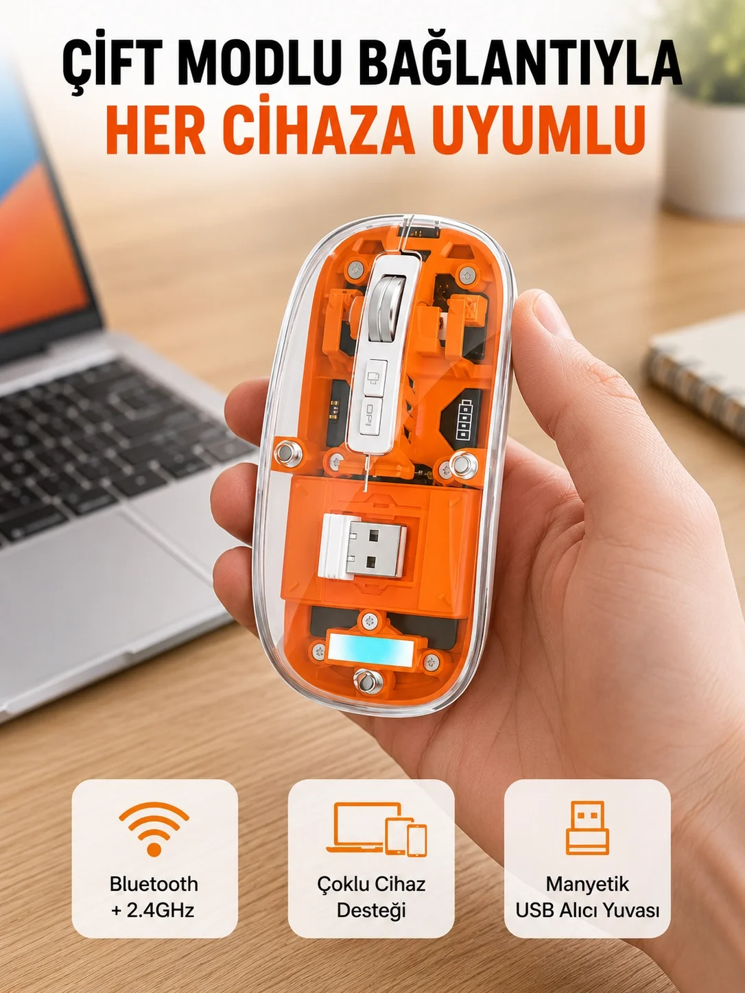 Hafif ve Taşınabilir Fare – 43 Gram, Otomatik Uyku Modlu Yeni Nesil