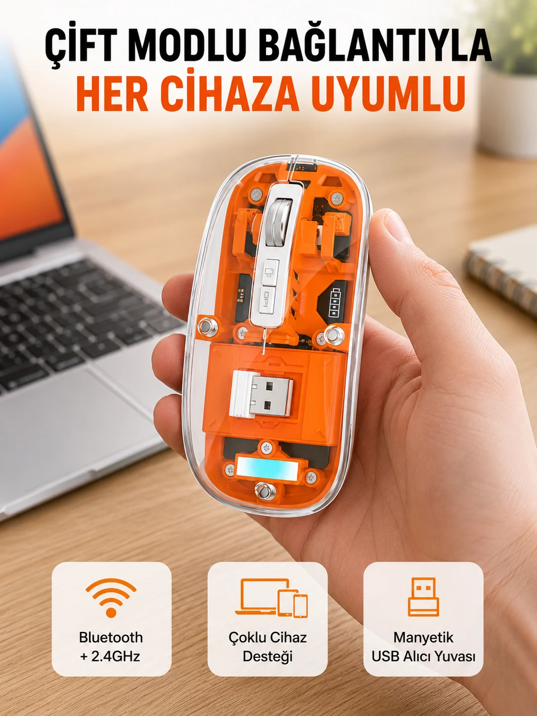 Hafif ve Taşınabilir Fare – 43 Gram, Otomatik Uyku Modlu Yeni Nesil