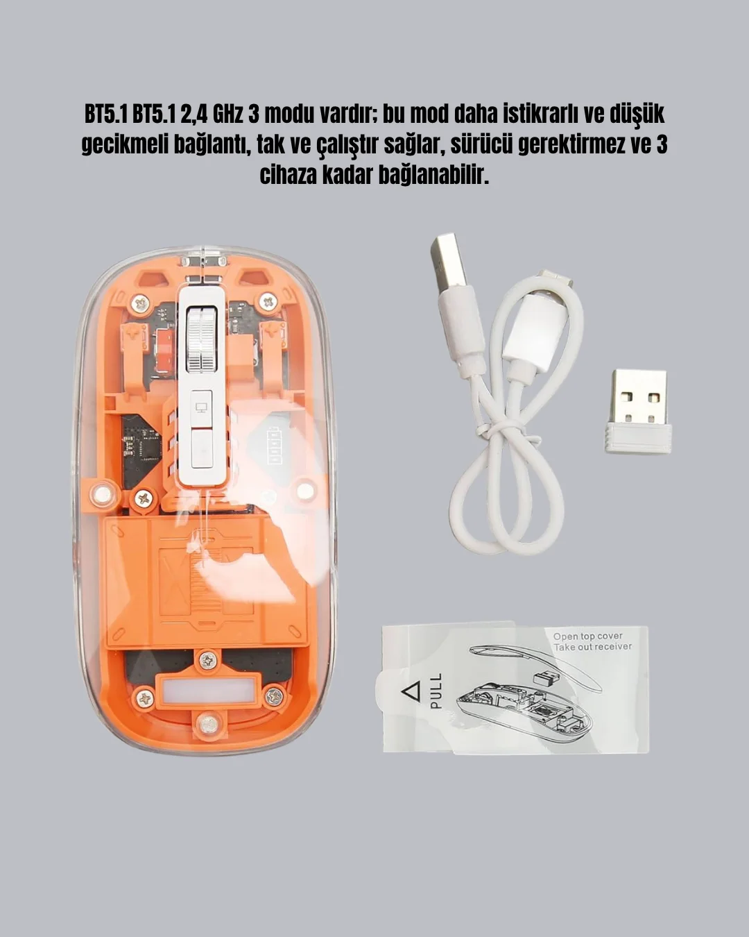 Hafif ve Taşınabilir Fare – 43 Gram, Otomatik Uyku Modlu