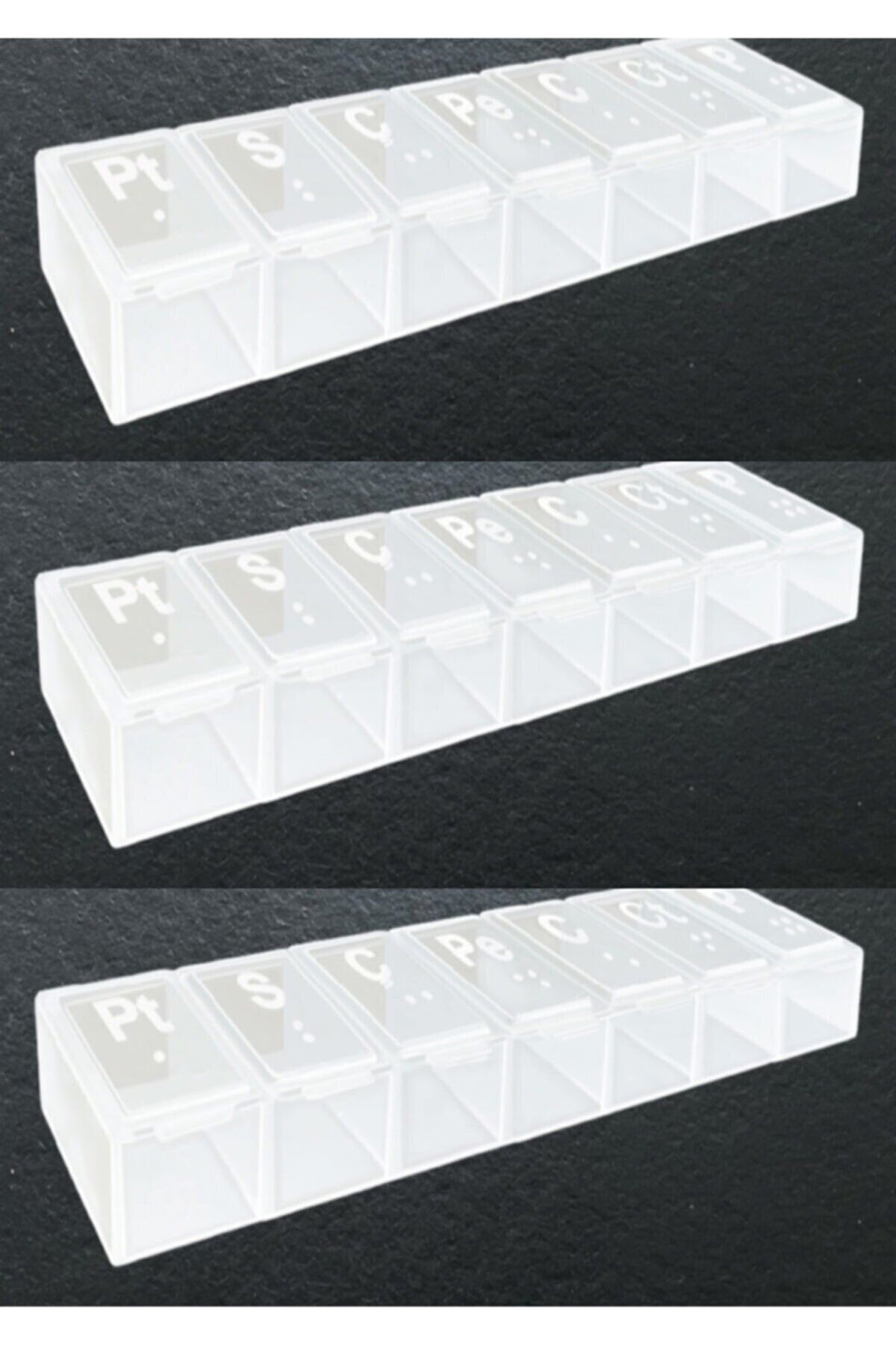 Mefkure Store Haftalık Günlük İlaç Saklama Kutusu Şeffaf - Hap Kabı 3 Adet