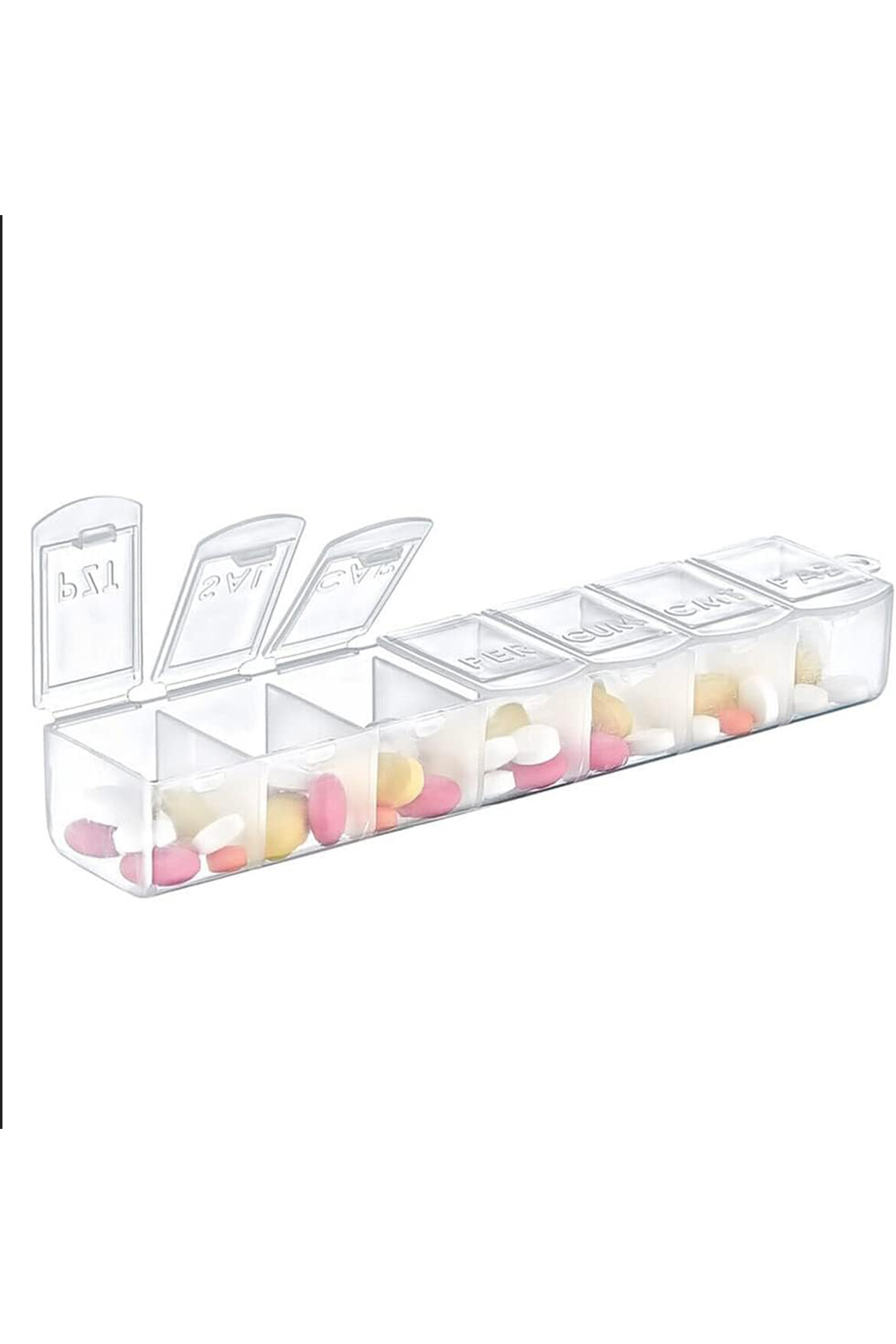 Haftalık İlaç Saklama Kutusu Plastik Şeffaf 7 Bölmeli Günlük İlaç