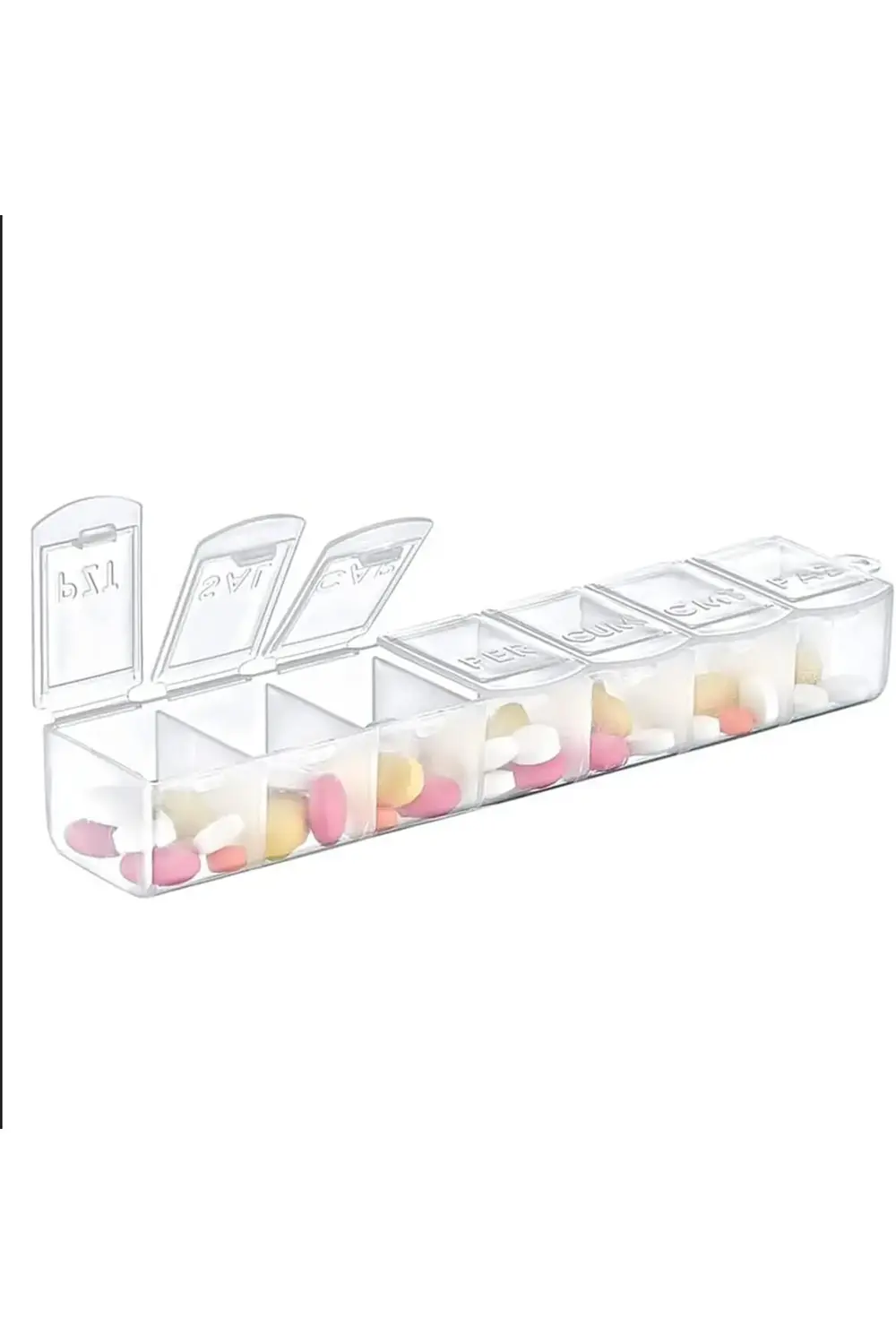 Haftalık İlaç Saklama Kutusu Plastik Şeffaf 7 Bölmeli Günlük İlaç