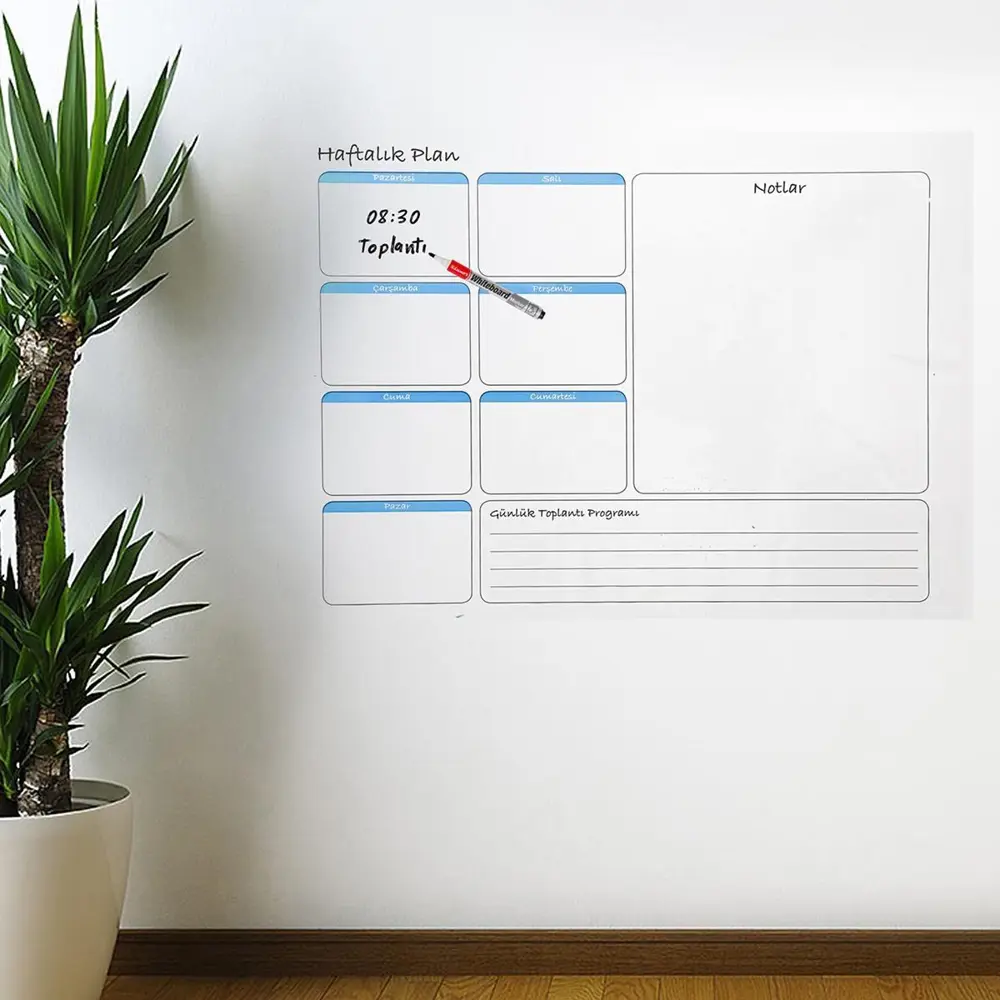 Haftalık Planlayıcı Manyetik Duvar Stickerı Takvim 70 cm x 56 cm 