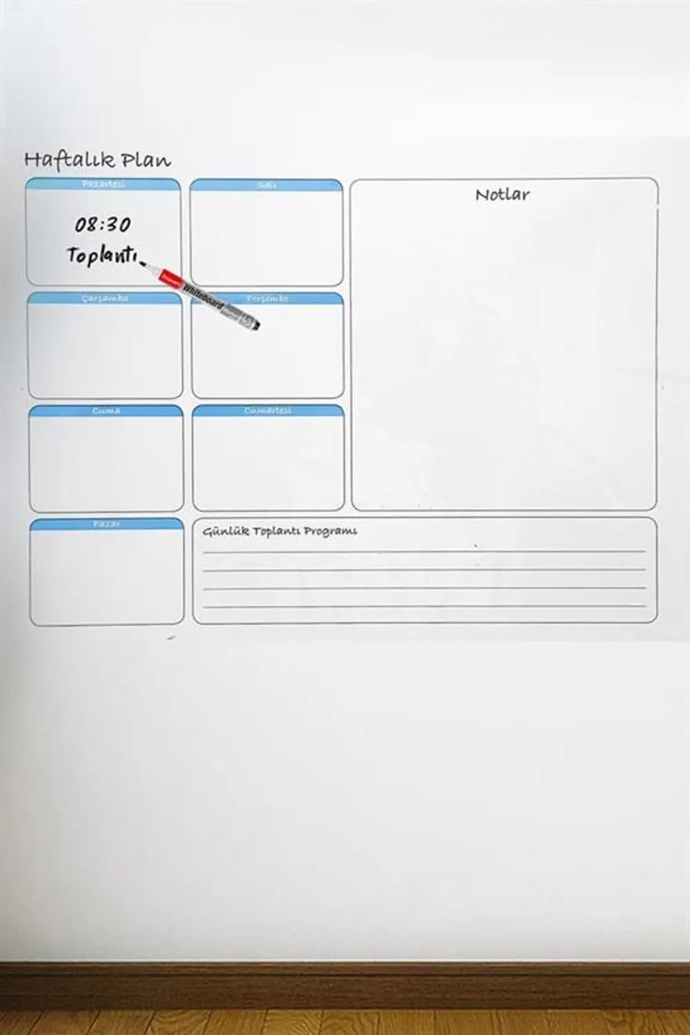 Haftalık Planlayıcı Manyetik Duvar Stickerı Takvim 70 cm x 56 cm 