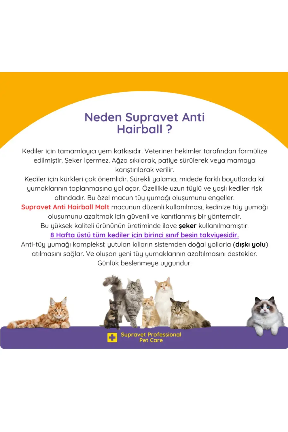 Supravet Hairball Malt Paste Kediler İçin Tüy Yumağı Önleyen Malt Macun 10