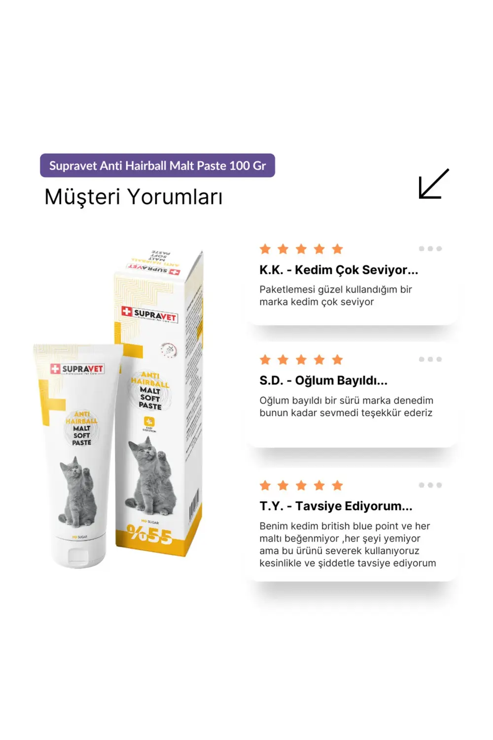 Supravet Hairball Malt Paste Kediler İçin Tüy Yumağı Önleyen Malt Macun 10