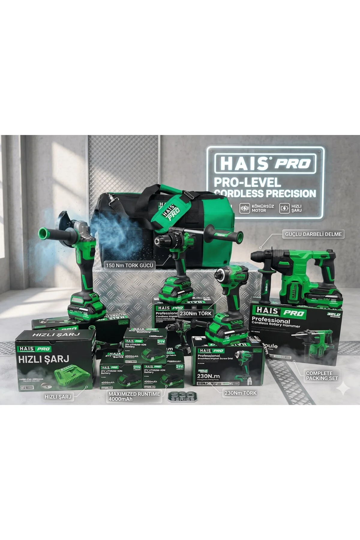 HaisPro 4'lü Profesyonel Akülü Set 21v Rb-04 HaisPro 4'lü Profesyonel Akülü Set 21v Rb-04