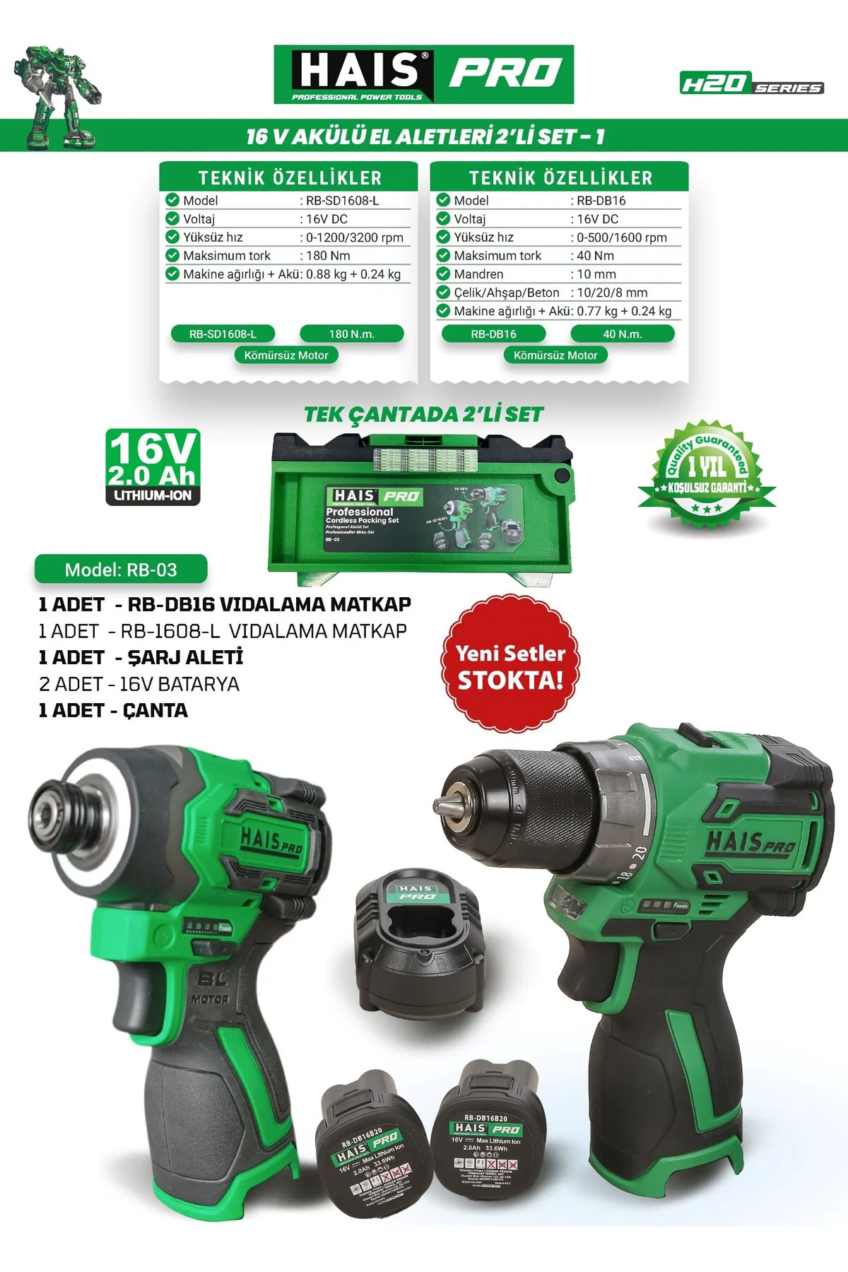 HAISPRO AKÜLÜ EL ALETLERİ 16V 2 Lİ SET