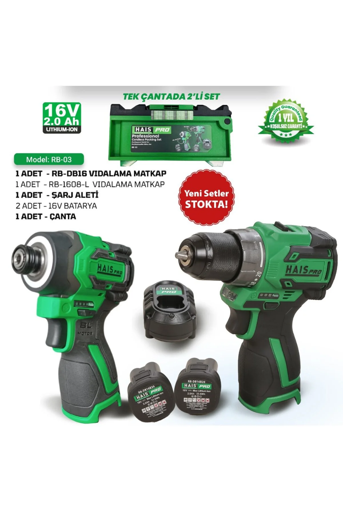 HAISPRO AKÜLÜ EL ALETLERİ 16V 2 Lİ SET