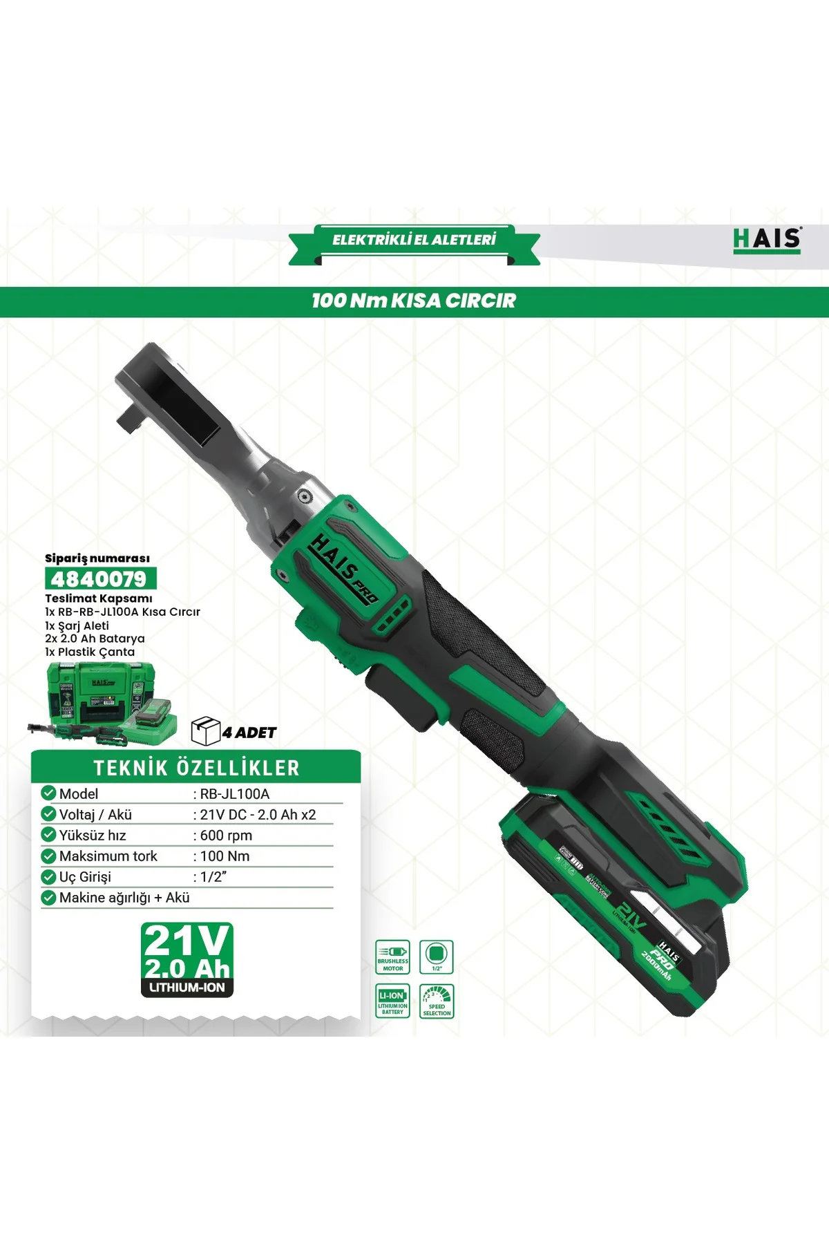 HaisPro Akülü Kısa Cırcır 100 NM RB-JL100A Çift Akülü HaisPro Akülü Kısa Cırcır 100 NM RB-JL100A Çift Akülü