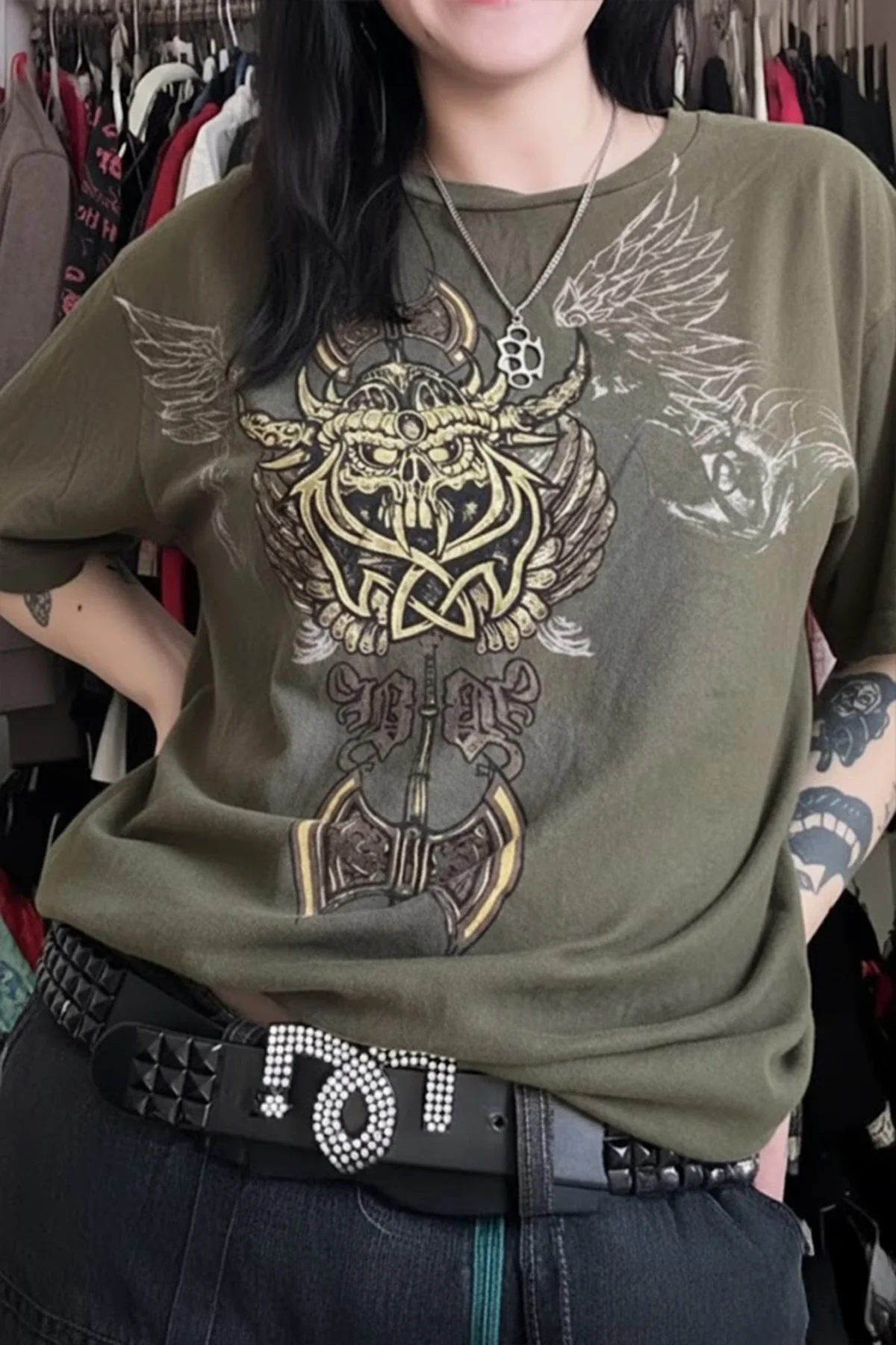 Haki Antique Viking Ax Brad Butter Cyber Grunge Unisex T-shirt