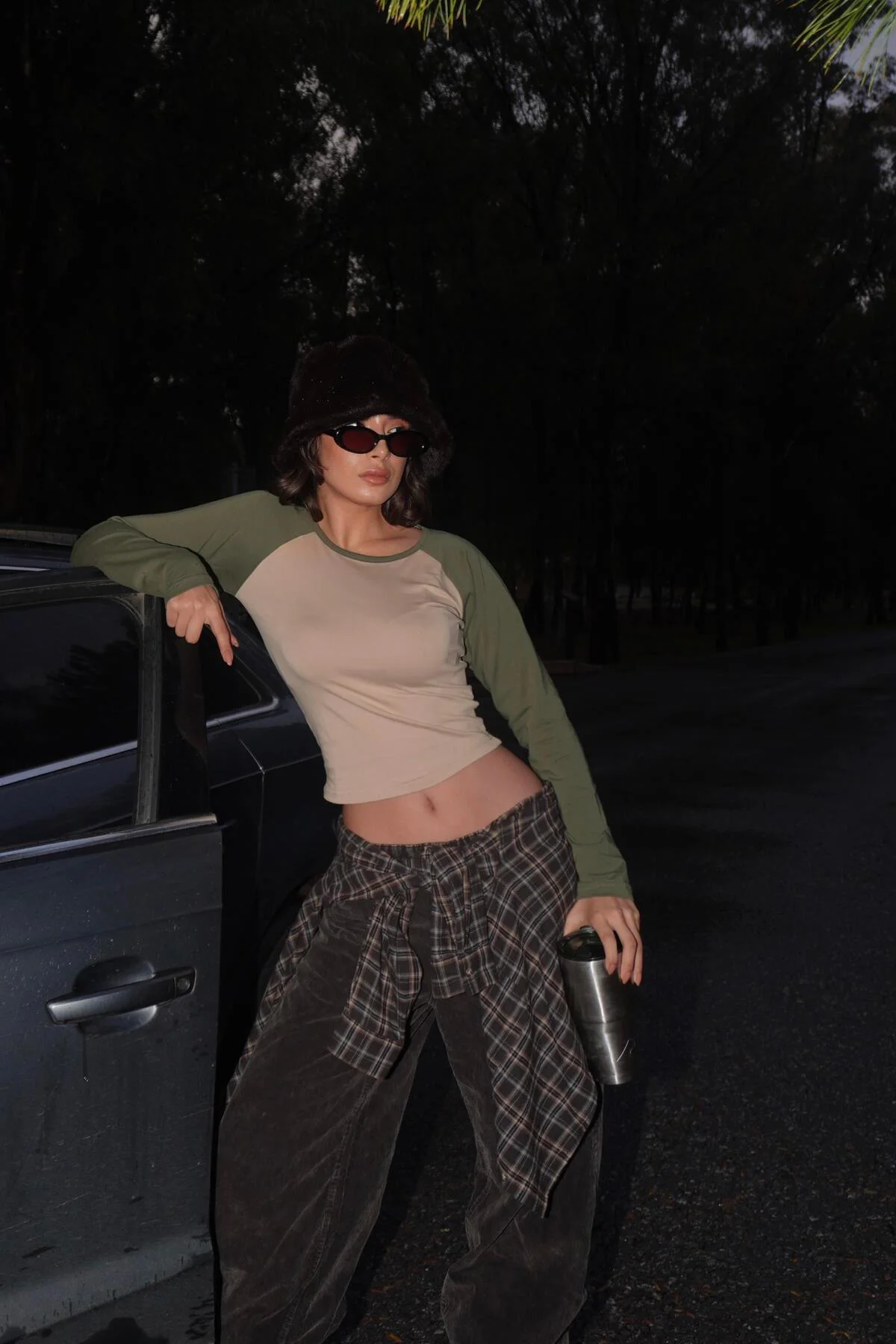 Haki Raglan Kollu Bej Basic Uzun Kollu Crop Haki Raglan Kollu Bej Basic Uzun Kollu Crop