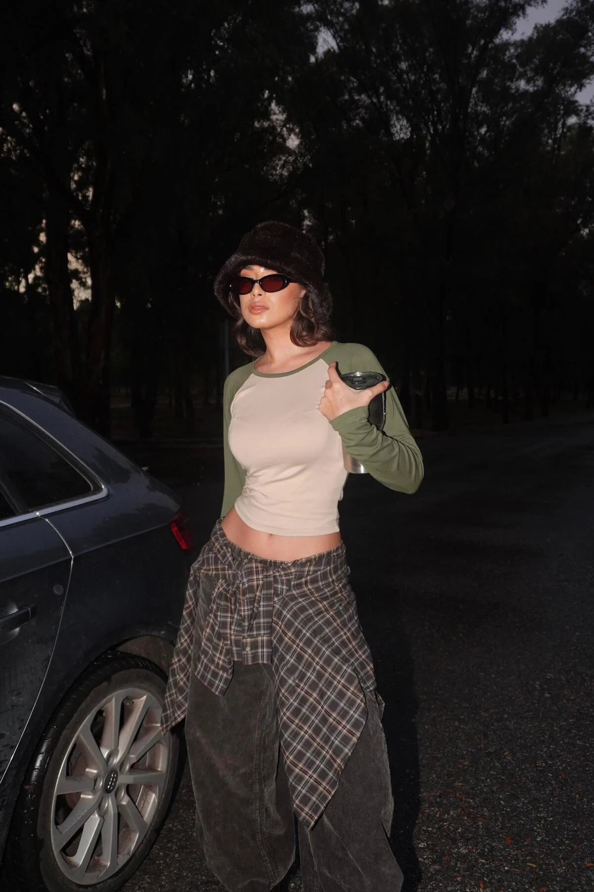 Haki Raglan Kollu Bej Basic Uzun Kollu Crop Haki Raglan Kollu Bej Basic Uzun Kollu Crop