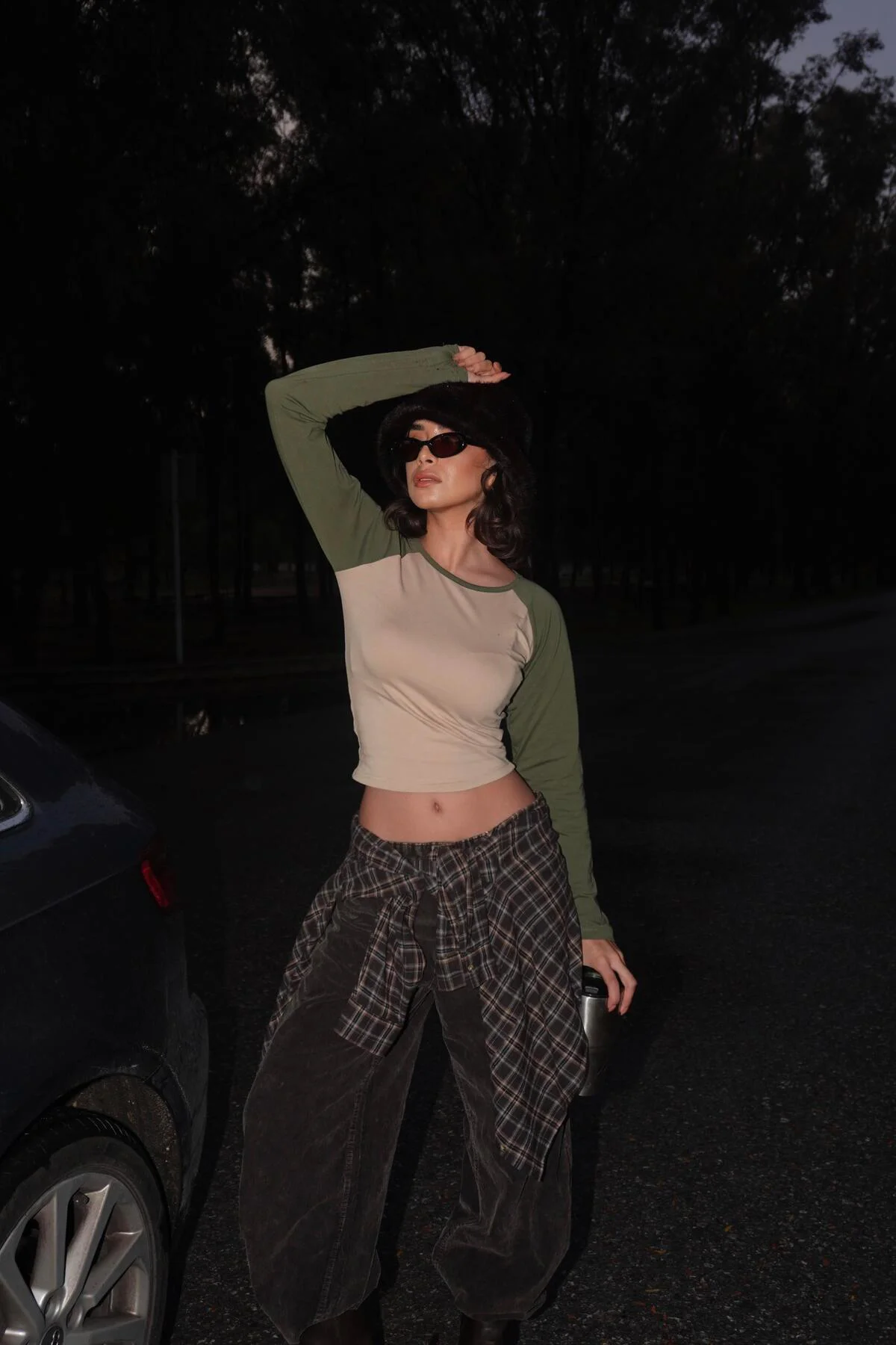 Haki Raglan Kollu Bej Basic Uzun Kollu Crop Haki Raglan Kollu Bej Basic Uzun Kollu Crop