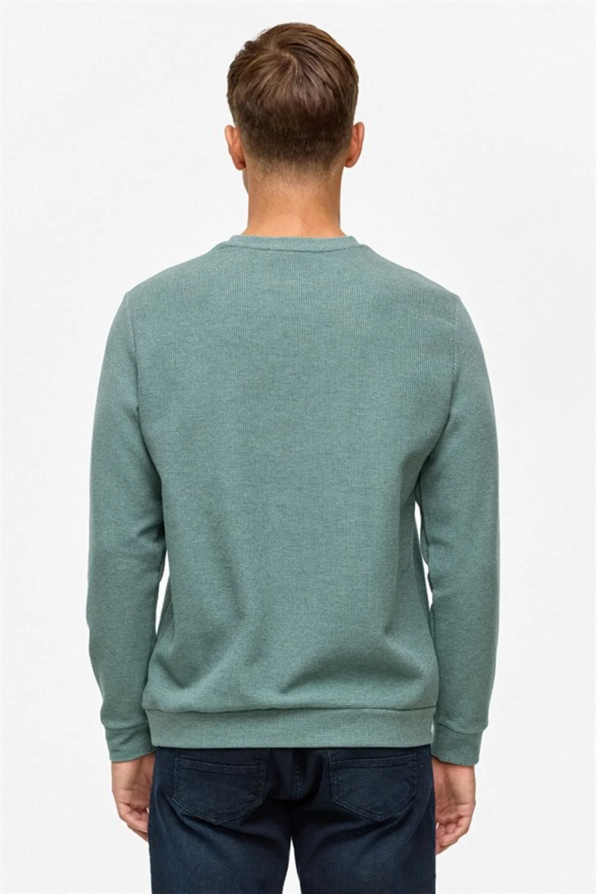 Haki Regular Düz Bisiklet Yaka Sweatshirt