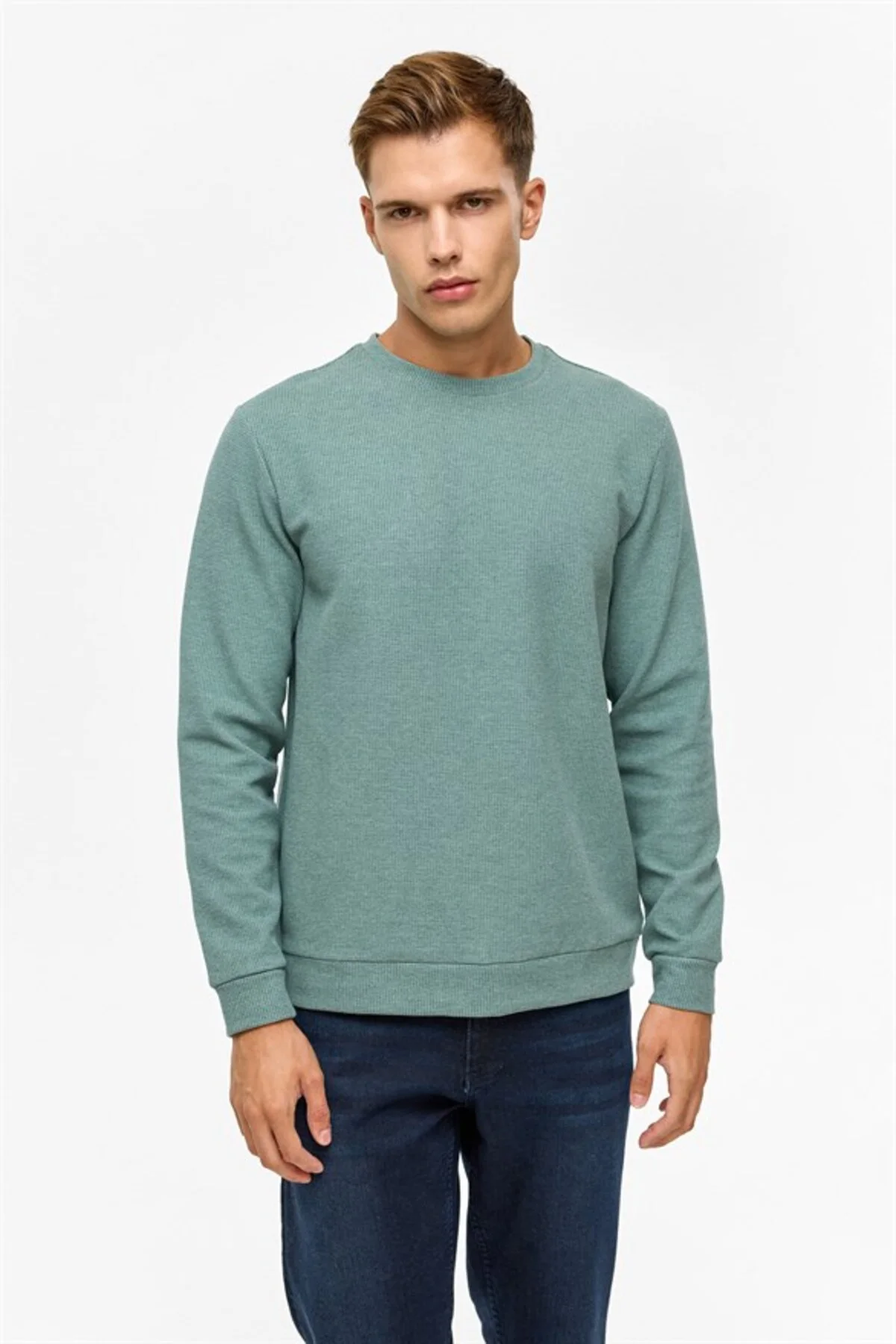 Haki Regular Düz Bisiklet Yaka Sweatshirt