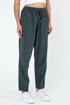 Haki Renk Kadın Yazlık Keten Karışımı Relaxed Pantolon - HAKİ