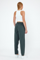 Haki Renk Kadın Yazlık Keten Karışımı Relaxed Pantolon - HAKİ