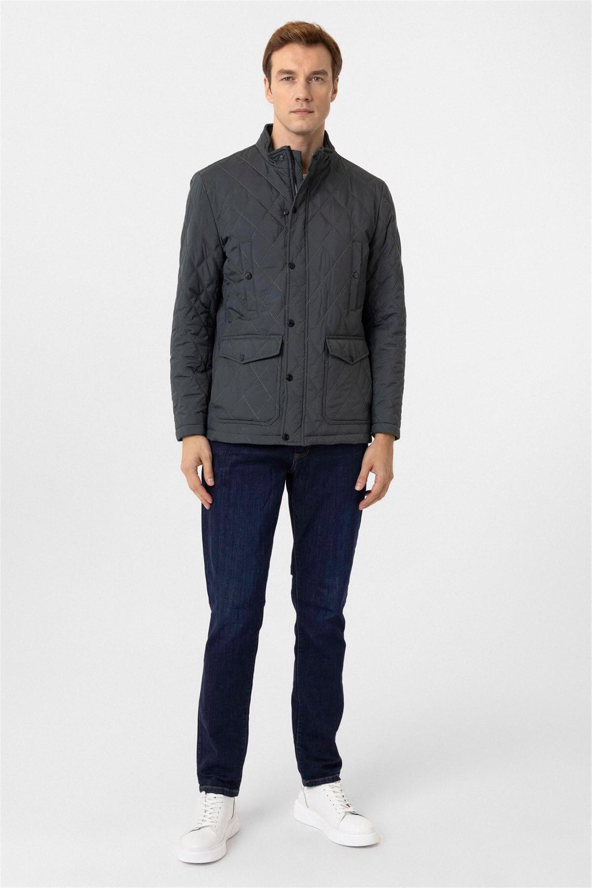 Süvari Haki Slim Kapitone Dik Yaka Mont