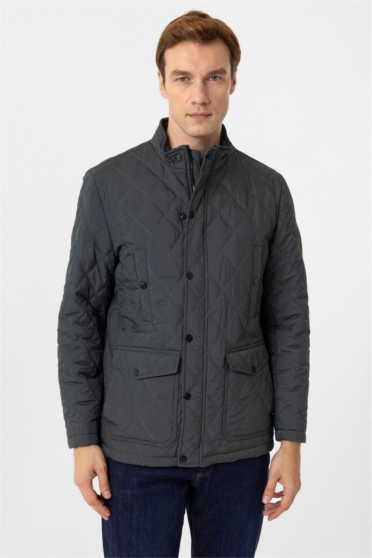 Süvari Haki Slim Kapitone Dik Yaka Mont