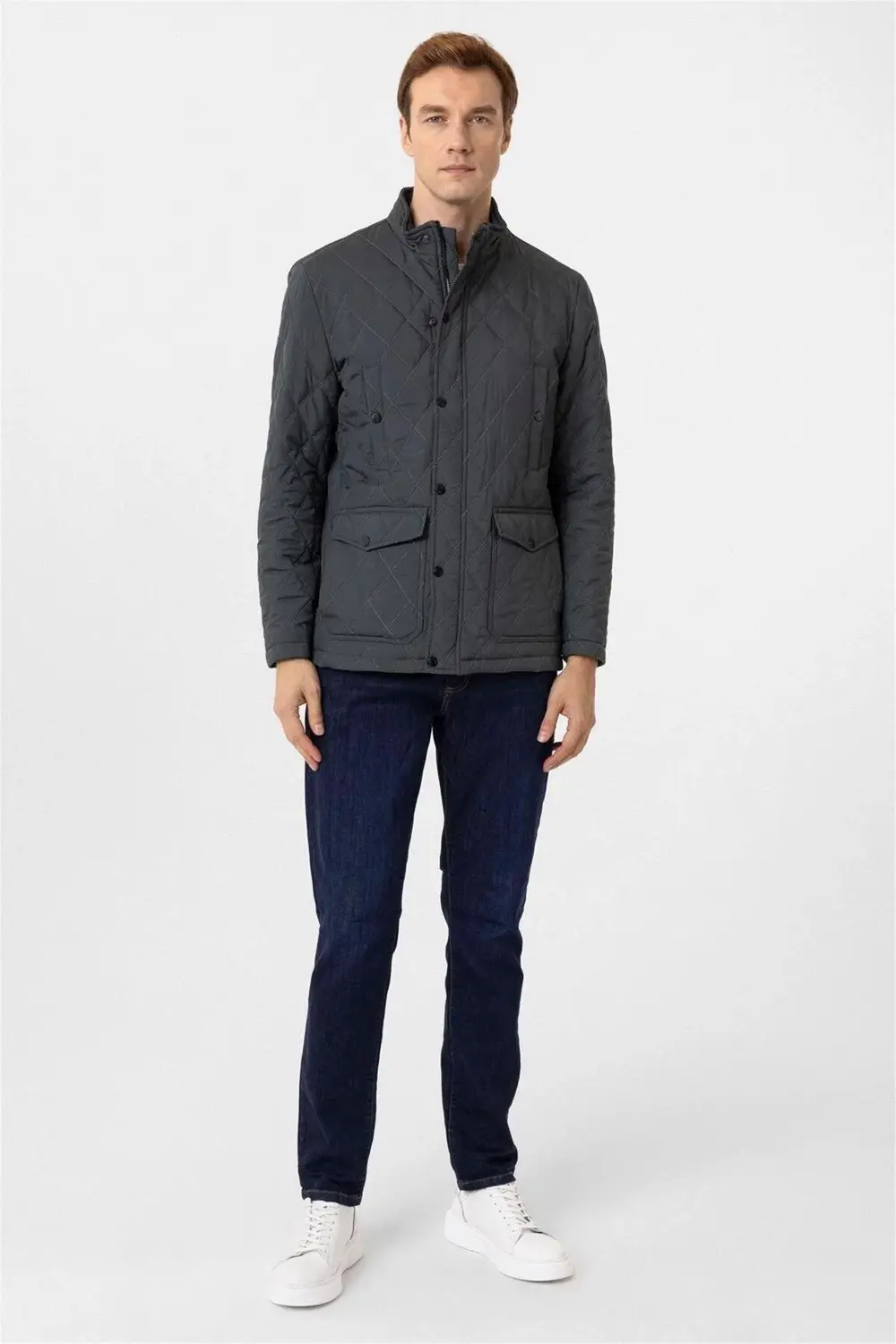 Haki Slim Kapitone Dik Yaka Mont