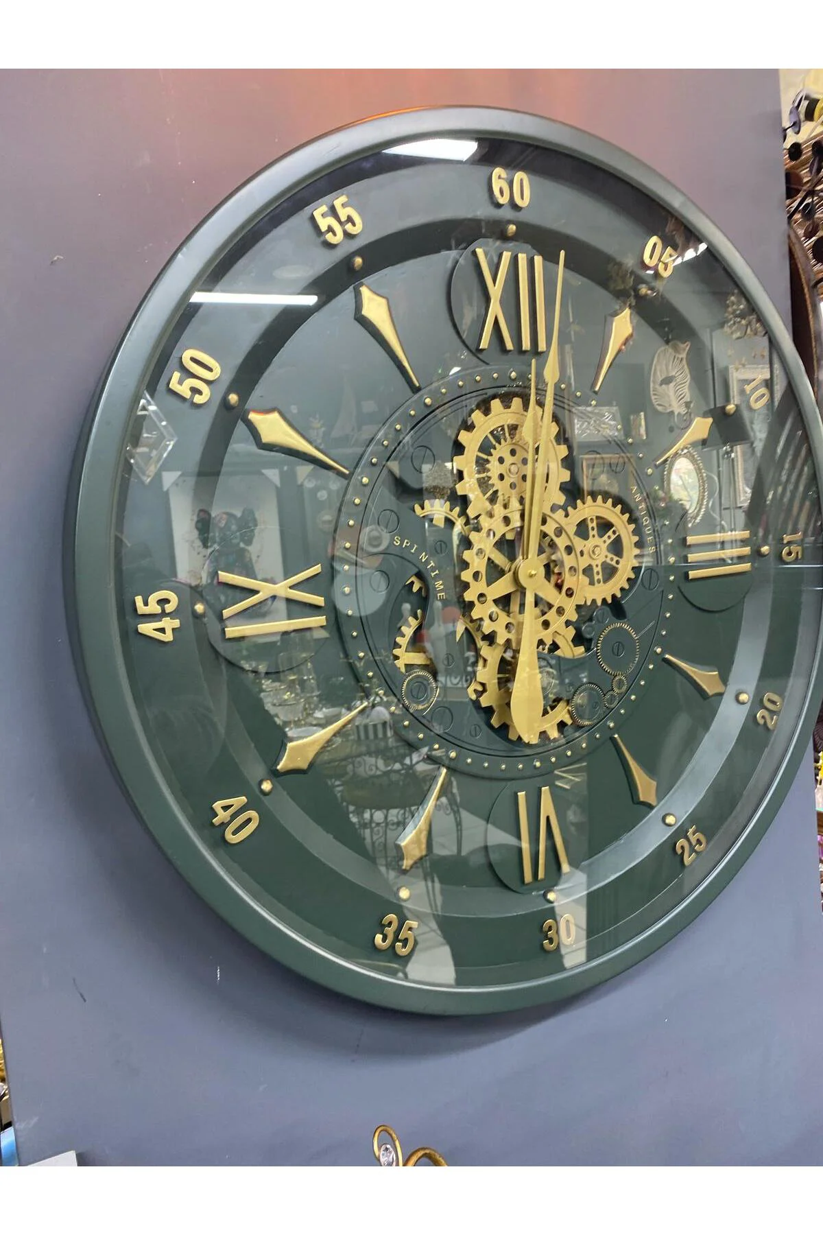 Haki Yeşil Lüx Çarklı Metal Büyük Duvar Saati 80 cm