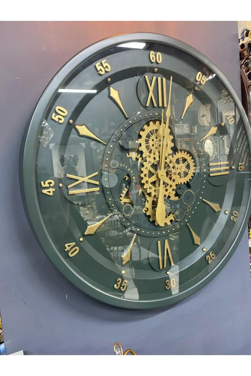 Haki Yeşil Lüx Çarklı Metal Büyük Duvar Saati 80 cm