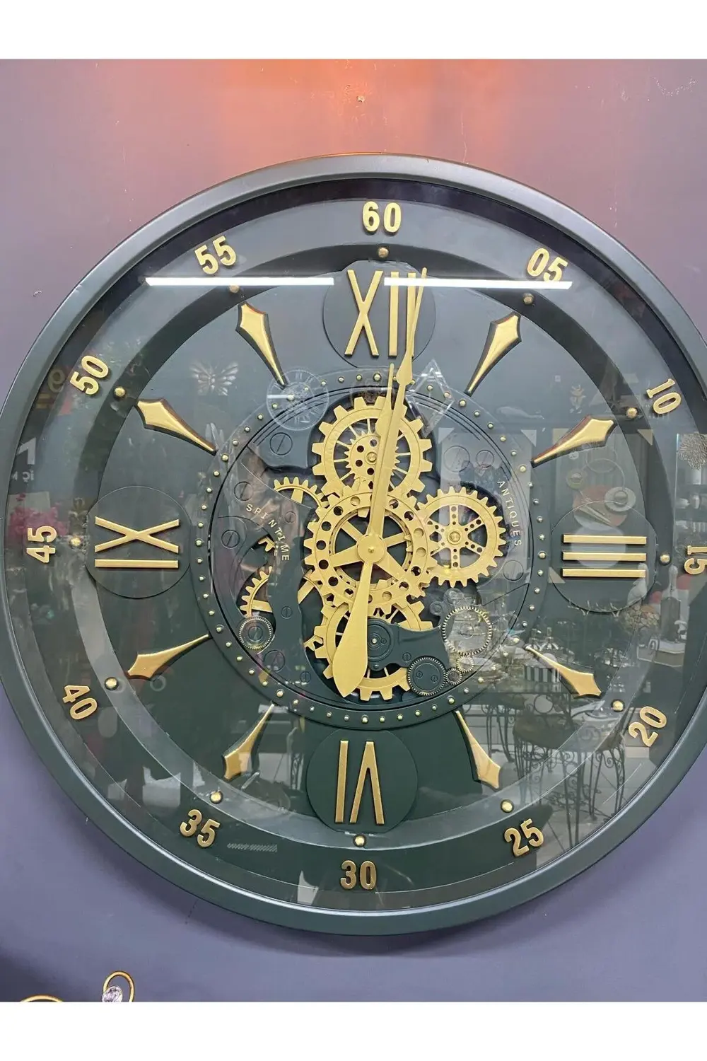 Haki Yeşil Lüx Çarklı Metal Büyük Duvar Saati 80 cm