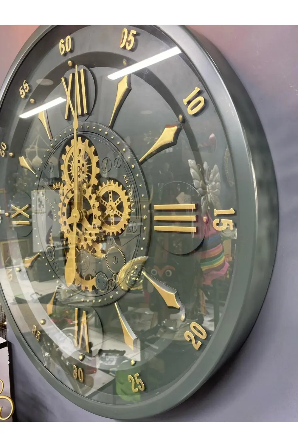 Haki Yeşil Lüx Çarklı Metal Büyük Duvar Saati 80 cm